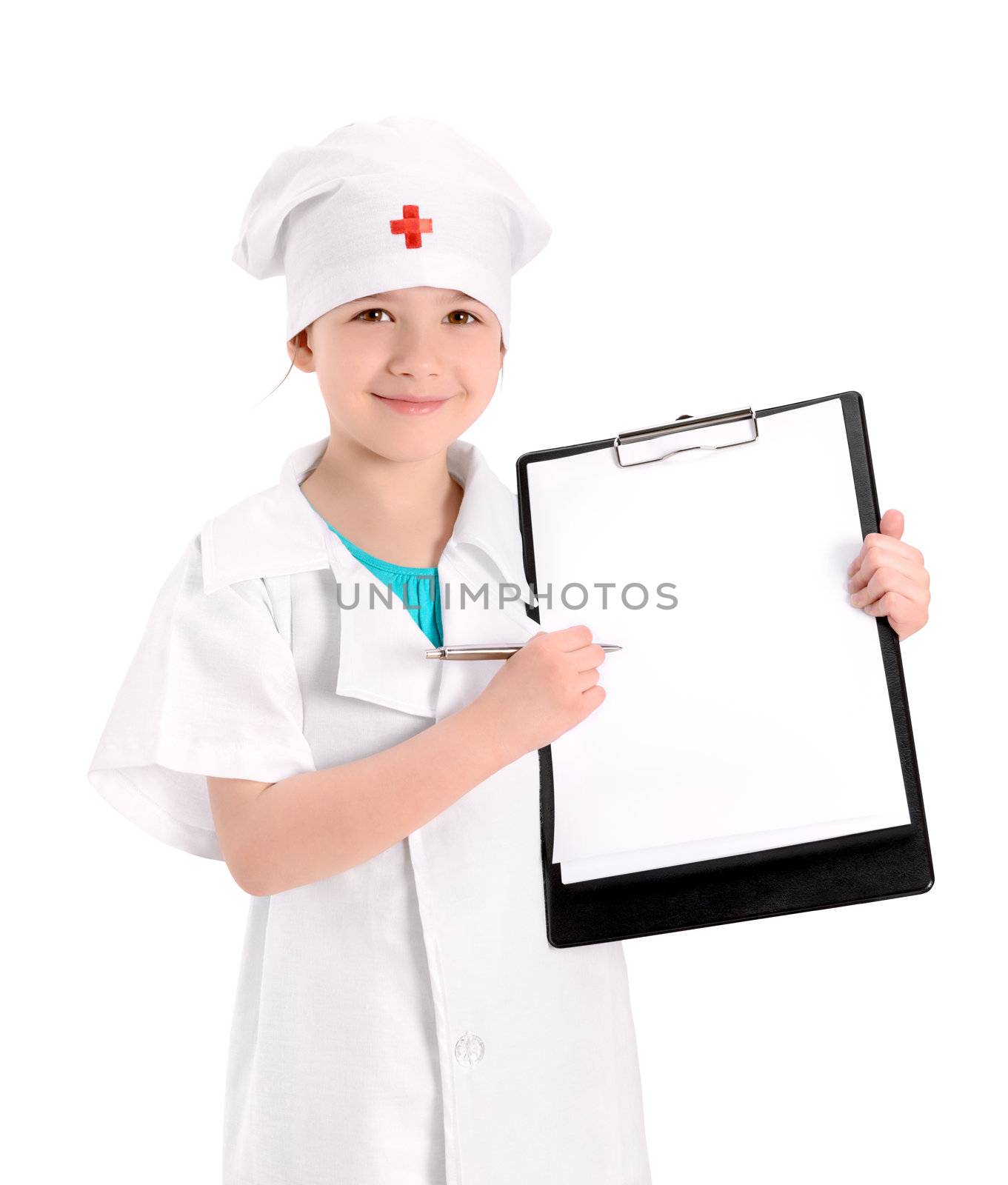 Smiling young nurse showing medical report by bloomua