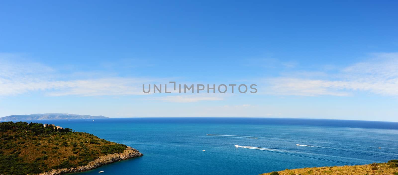 A Typical Italian Seascape with Hills and Indented Coastline