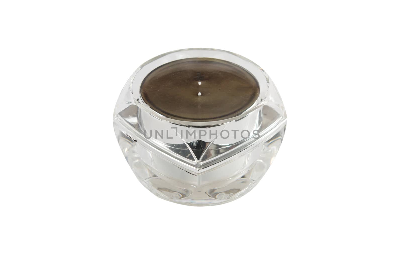 silver cream box over white background