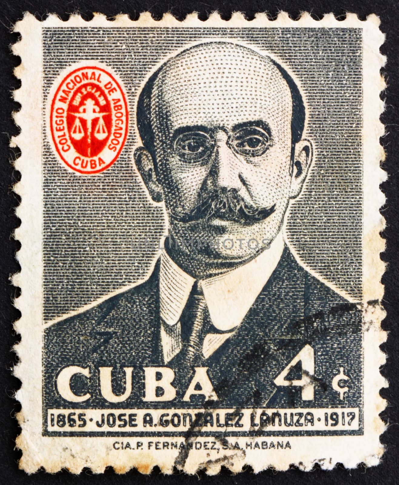 CUBA - CIRCA 1958: a stamp printed in the Cuba shows Jose Antonio Gonzales Lanuza, Lawyer, circa 1958