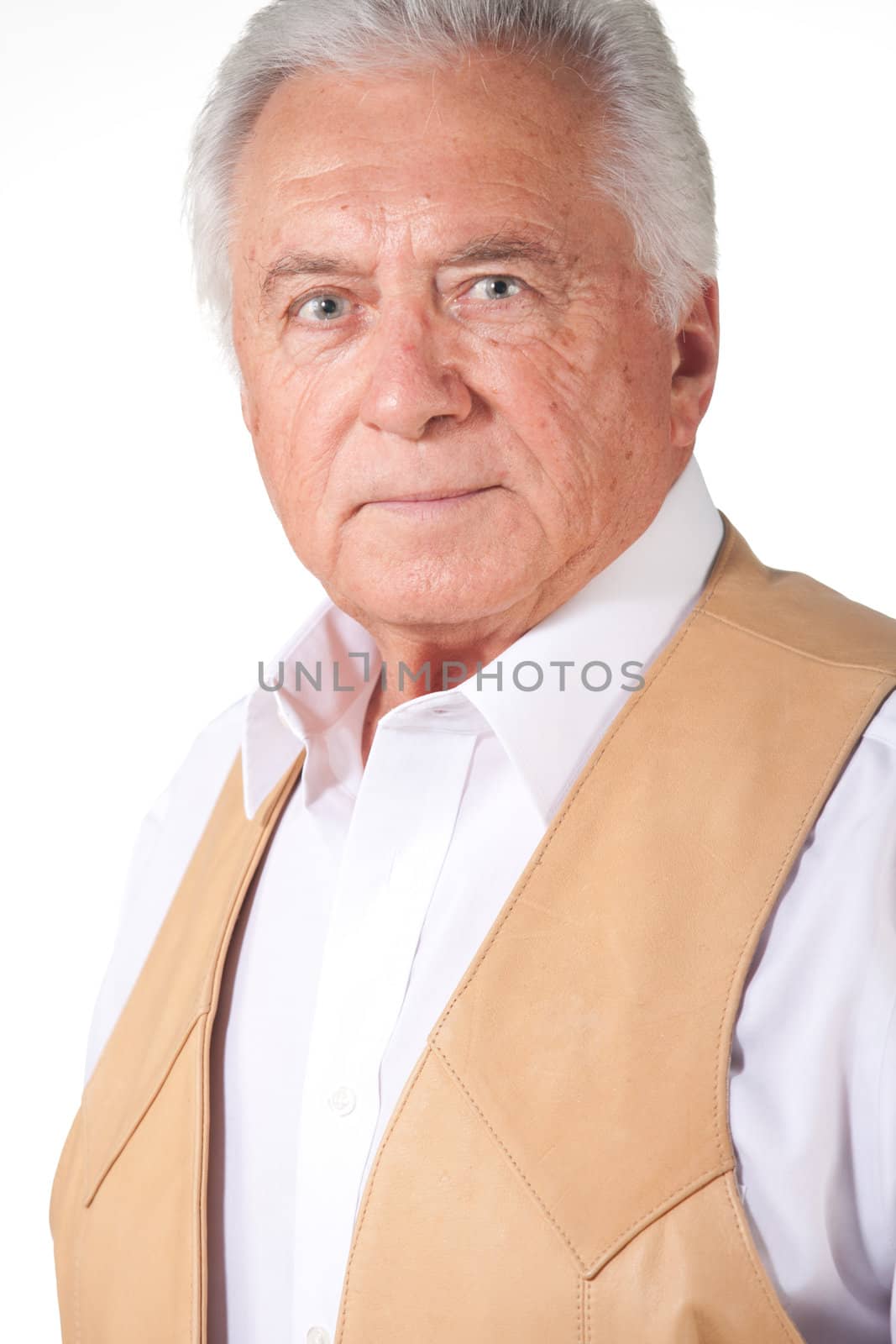 senior business man in leather vest