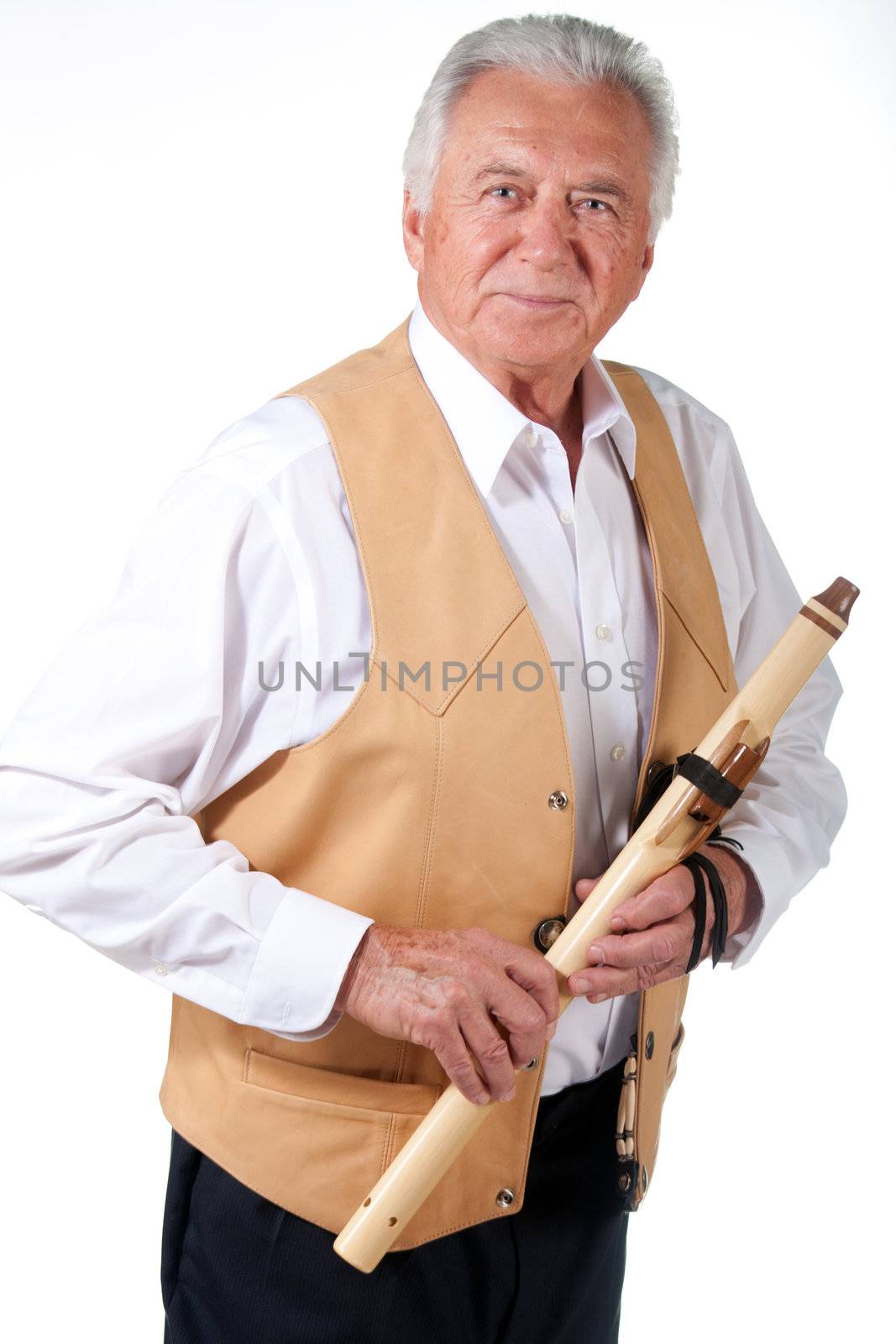 senior with flute by GunterNezhoda
