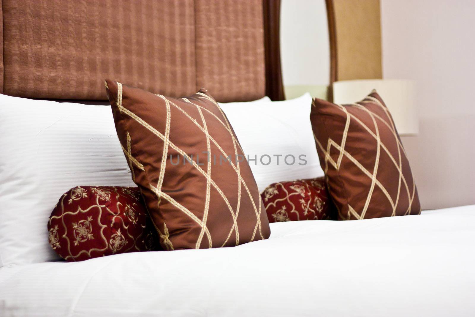 Concept for luxury and Honeymoon, pillows in a luxury hotel