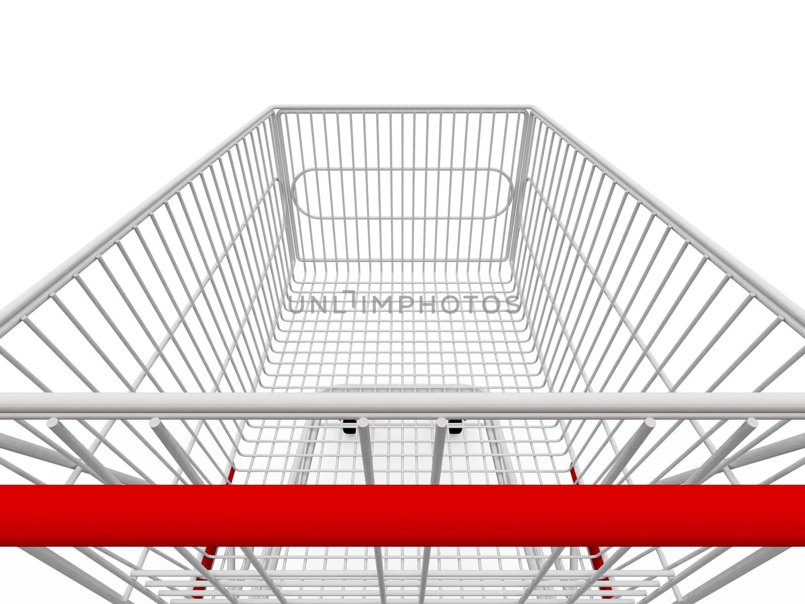 Close up view shopping cart, isolated on white.