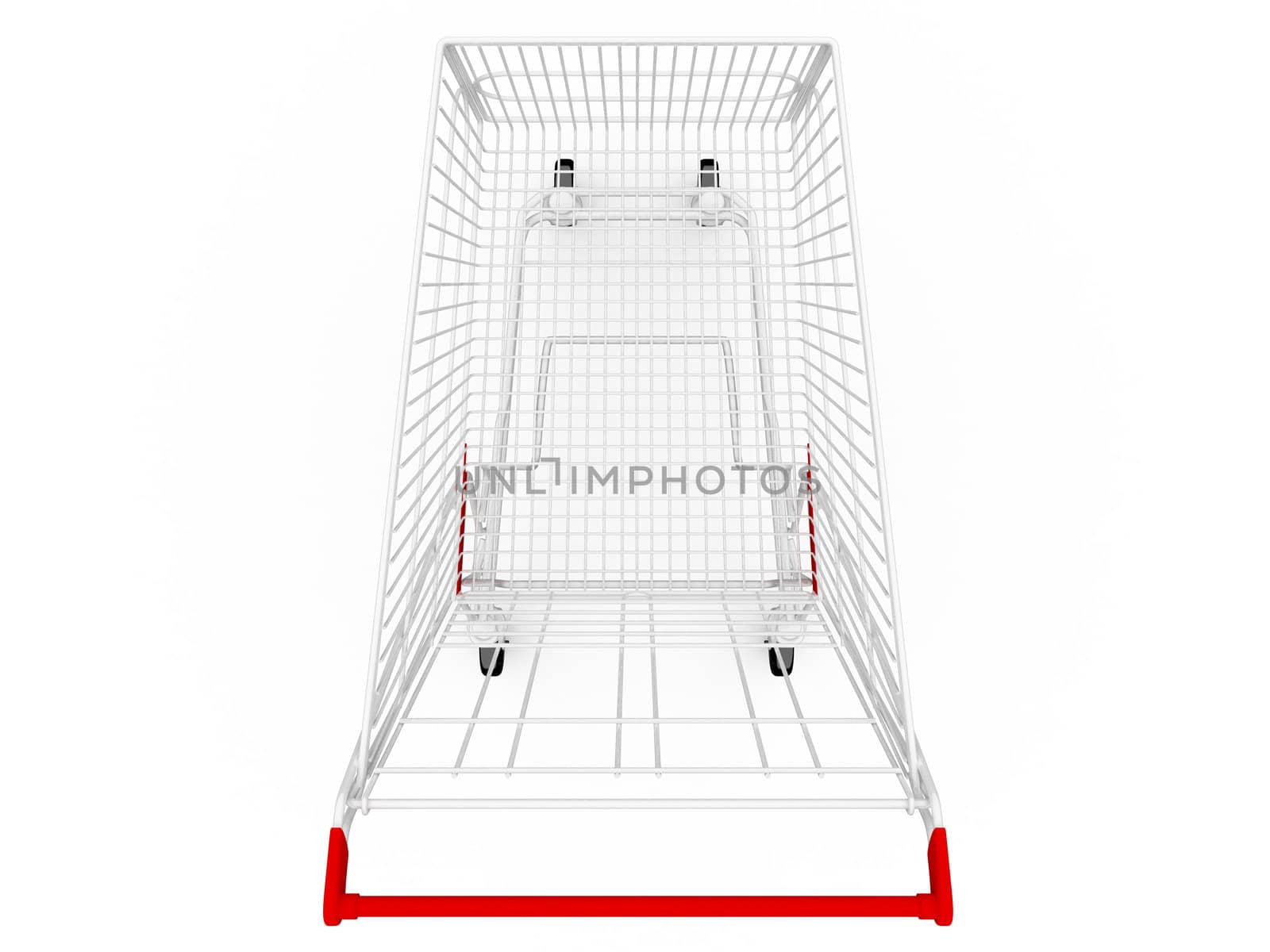 Empty shopping cart, top view, isolated on white.