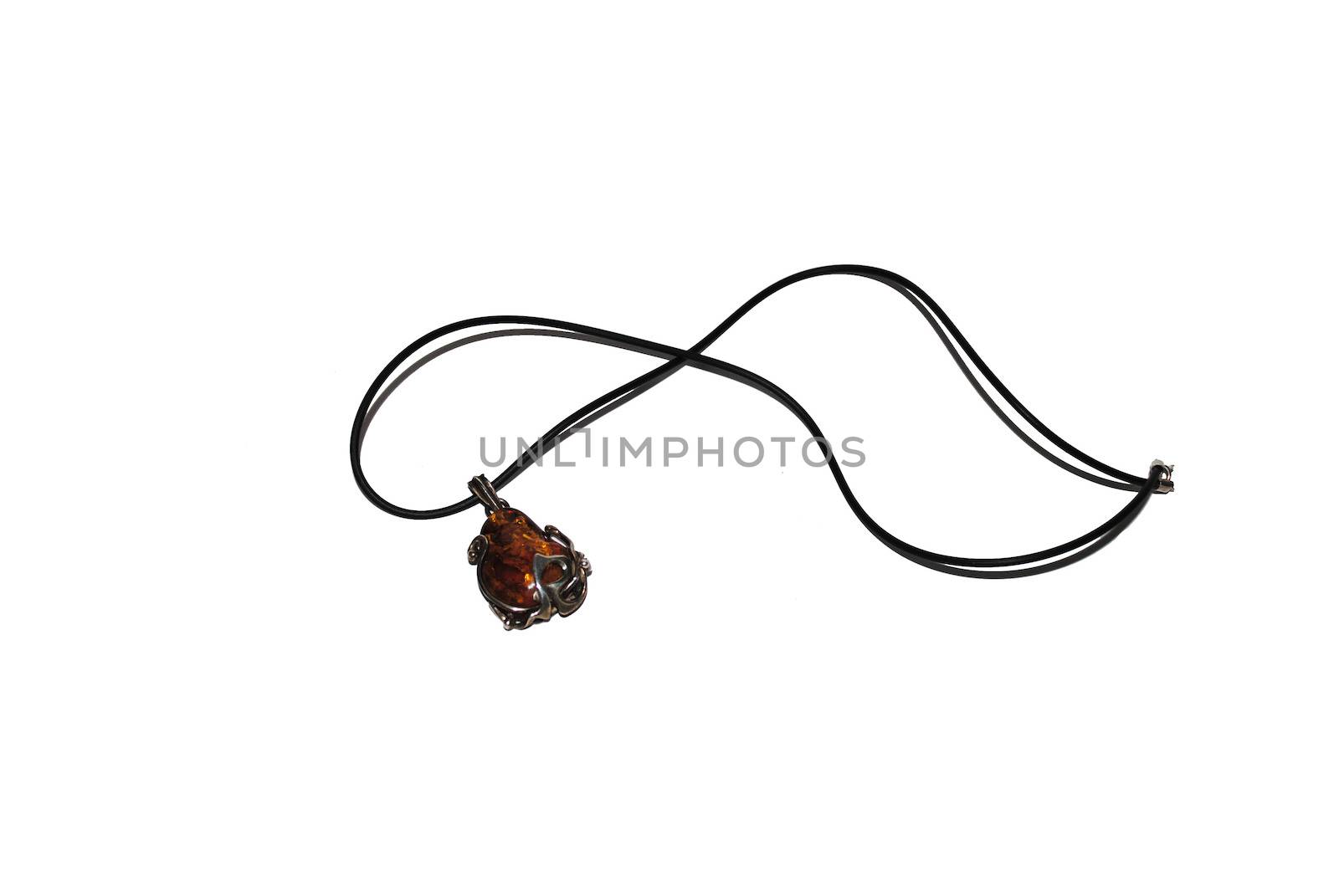 pendant with amber on a shoestring by iragorva