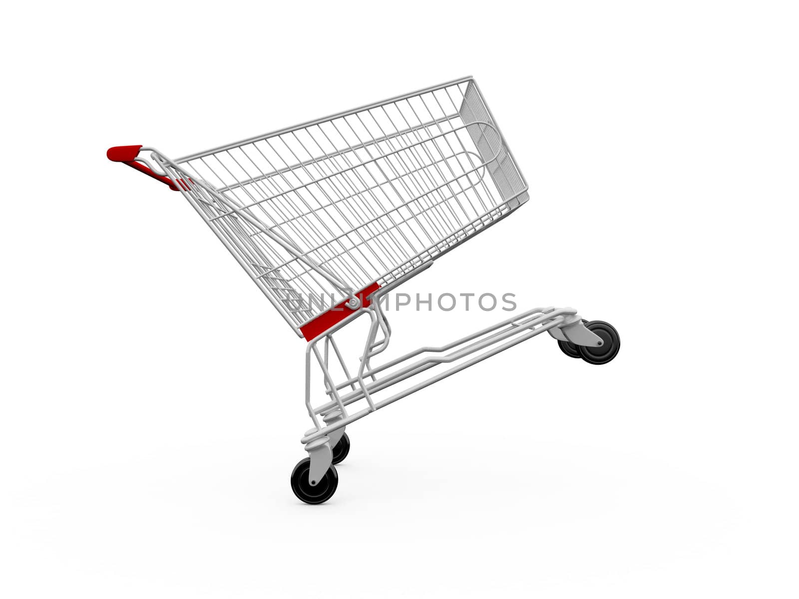 Empty shopping cart ramping on white background.