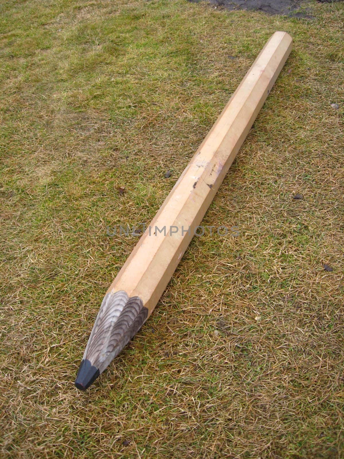 Huge artificial pencil laying on the ground