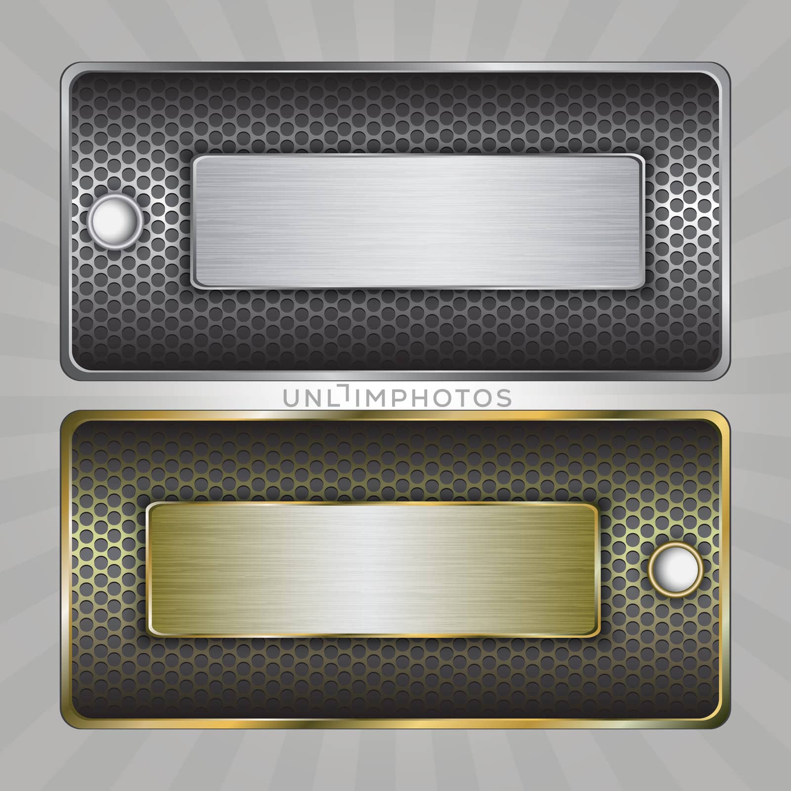 Two metal tags with place for text and hole