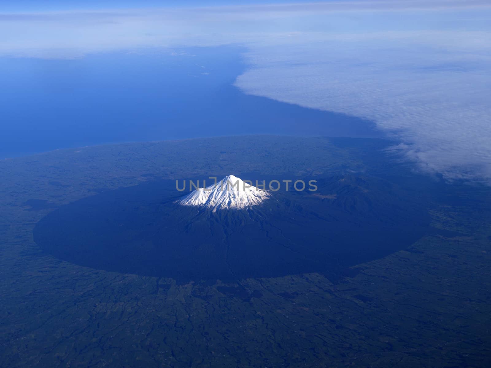 Nearly-circular shaped of Mount Taranaki of Mount Egmont on the north island of New Zealand