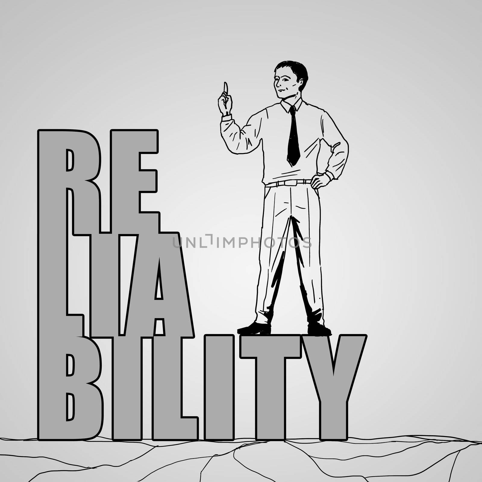 businessman standing on word reliability by sergey_nivens