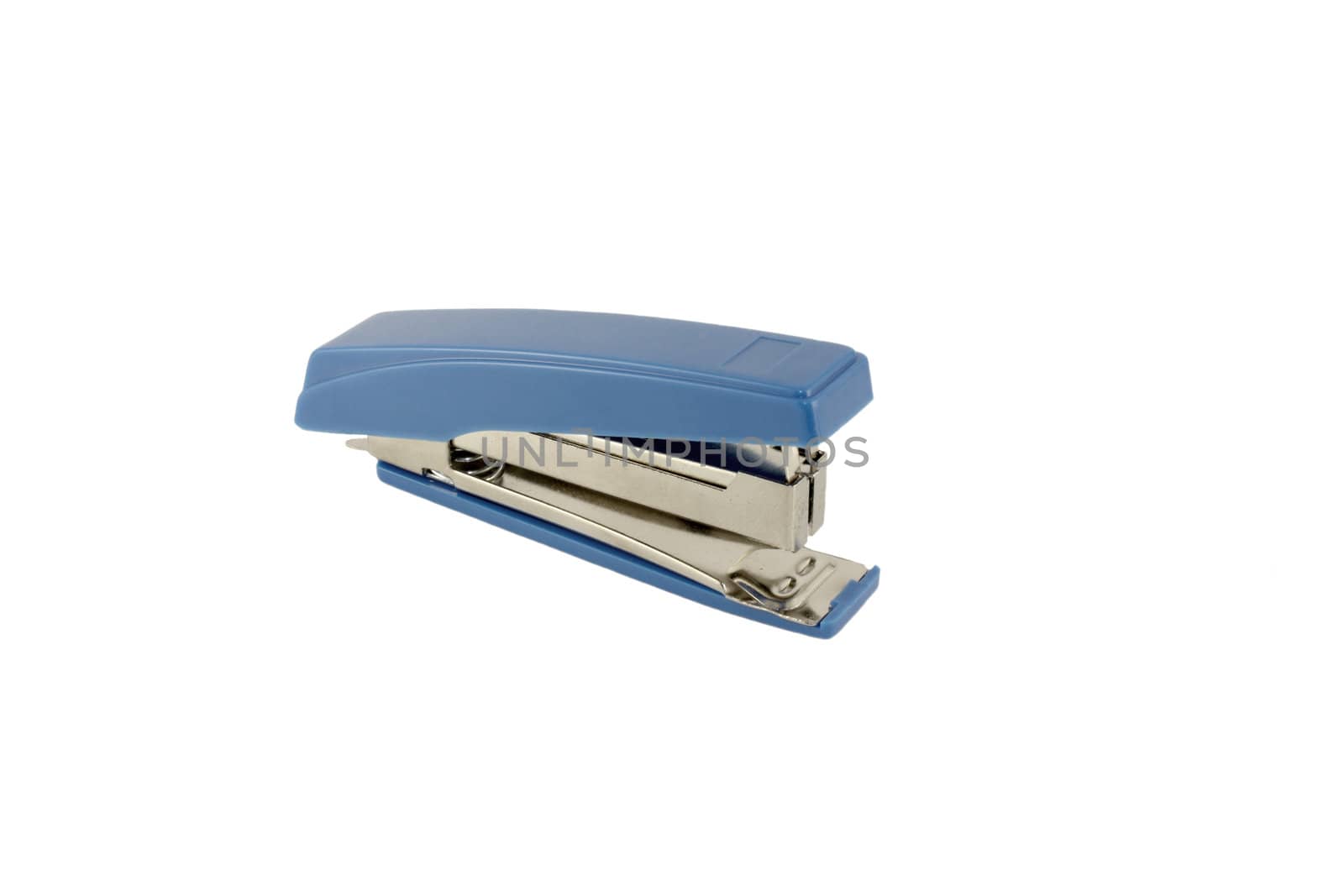 Blue stapler over white