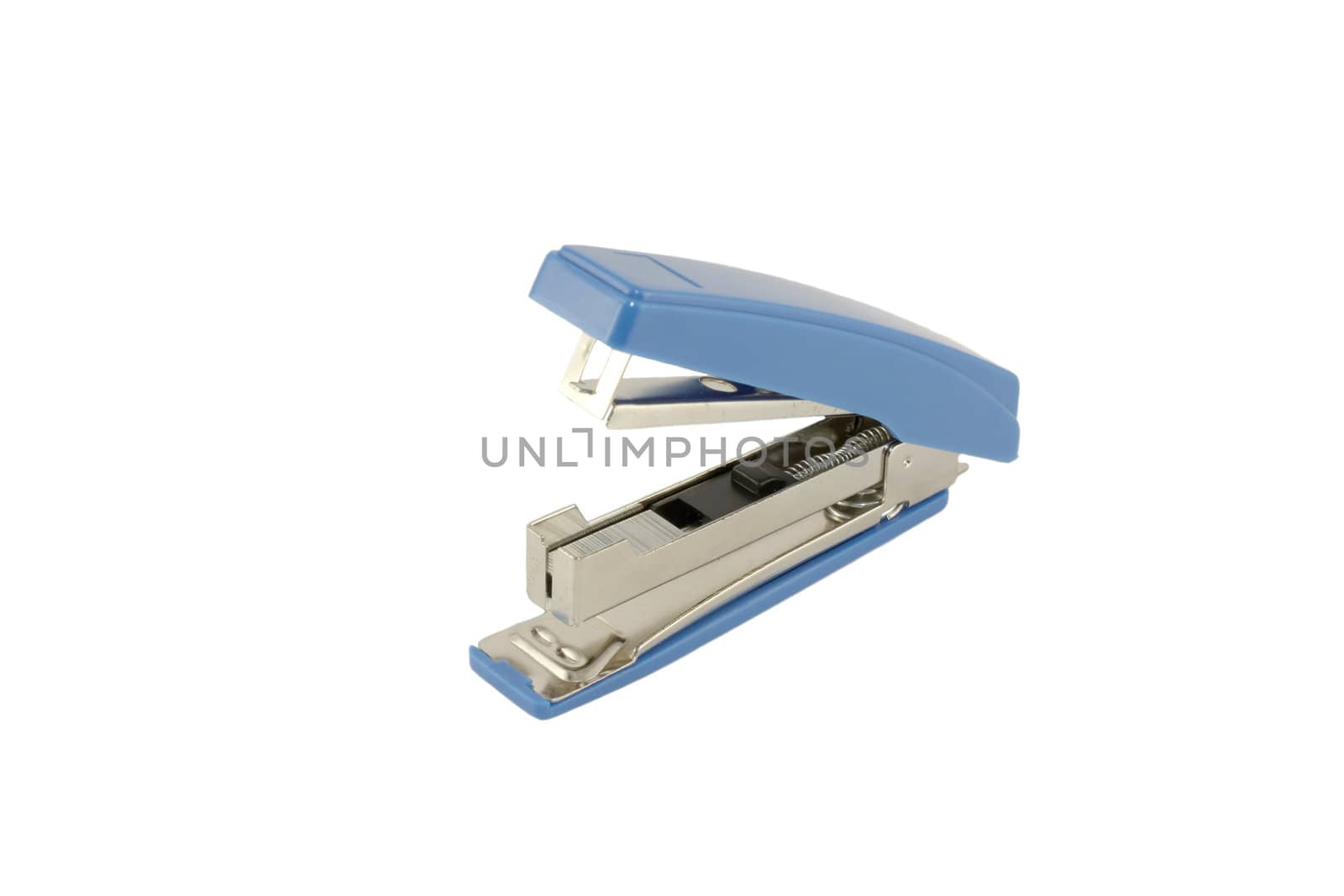 Blue stapler over white