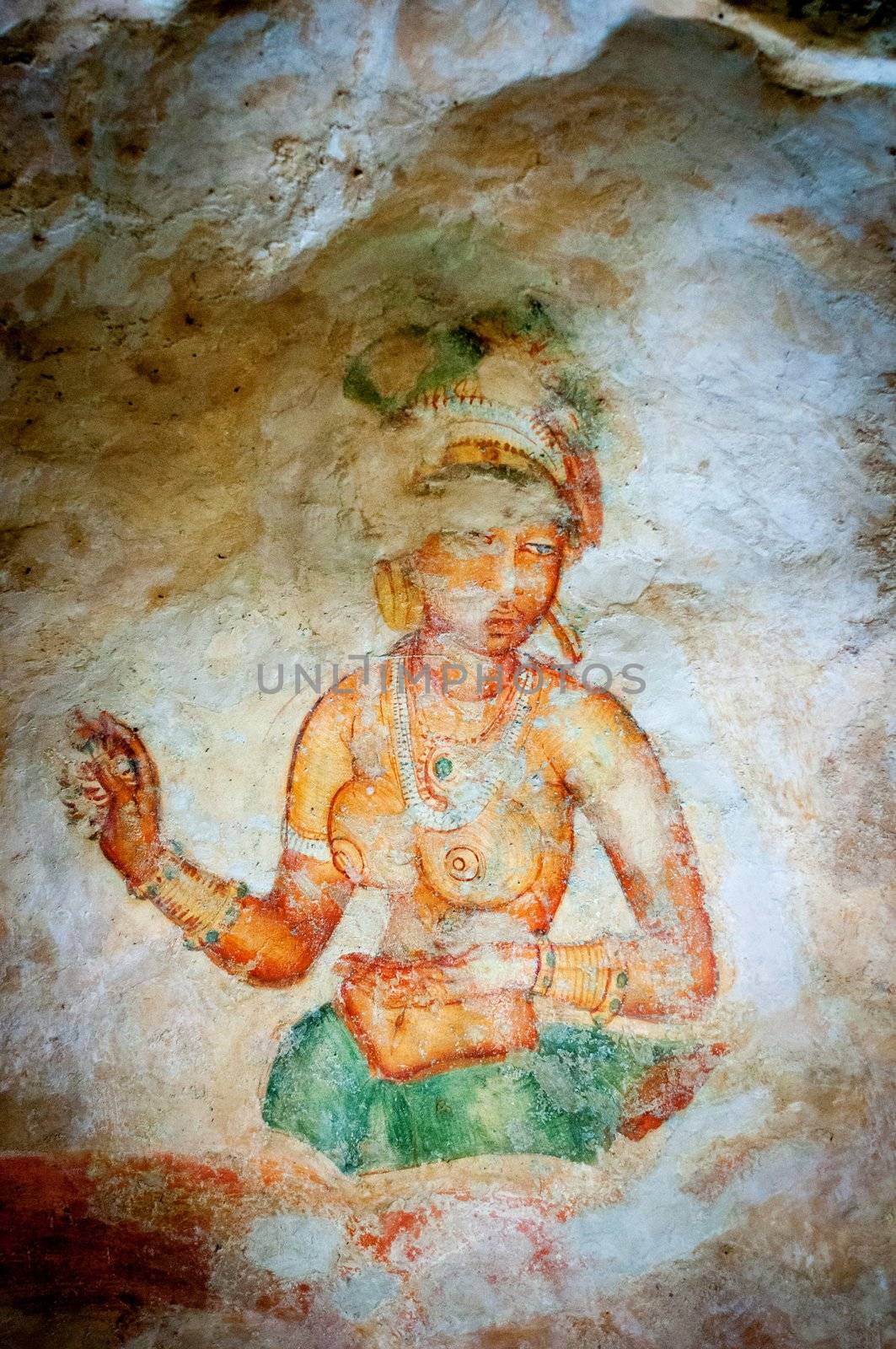 Ancient famous wall paintings (frescoes) at Sigirya Sri Lanka by iryna_rasko