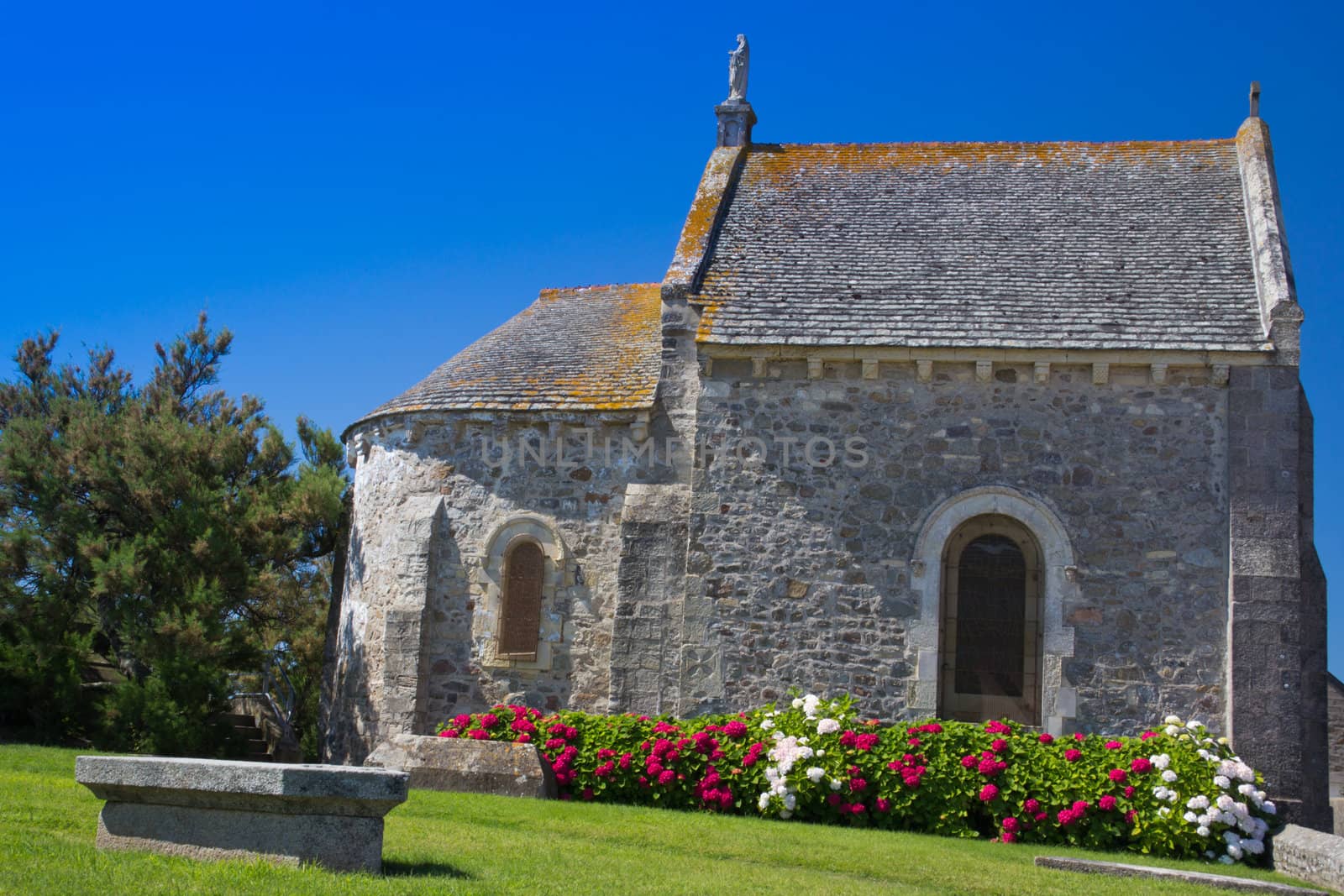 A medieval church in Saint Vaast La Hougue Normandy