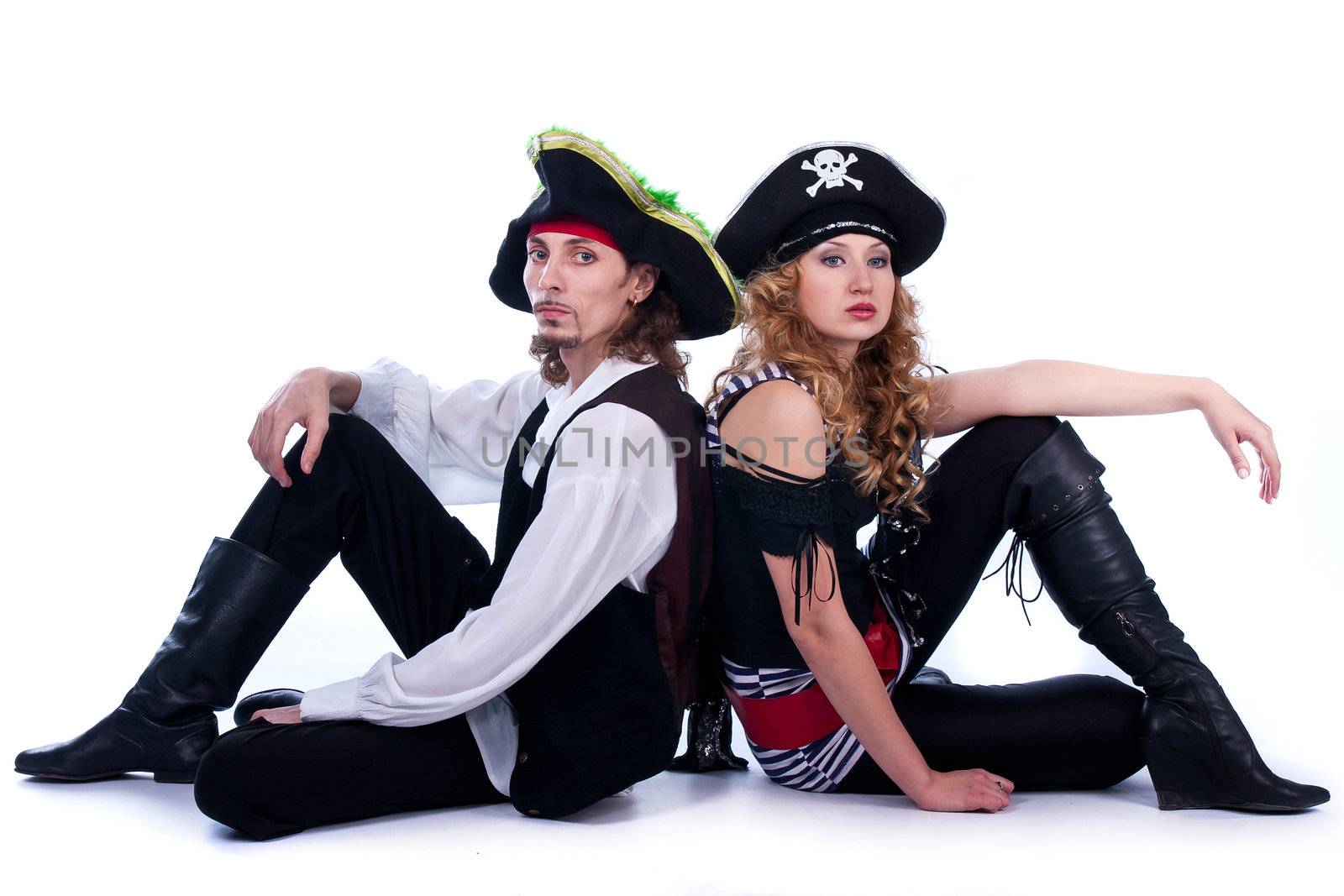 Two pirates sitting on the floor