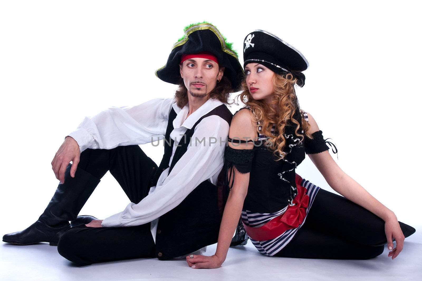 Two pirates sitting on the floor