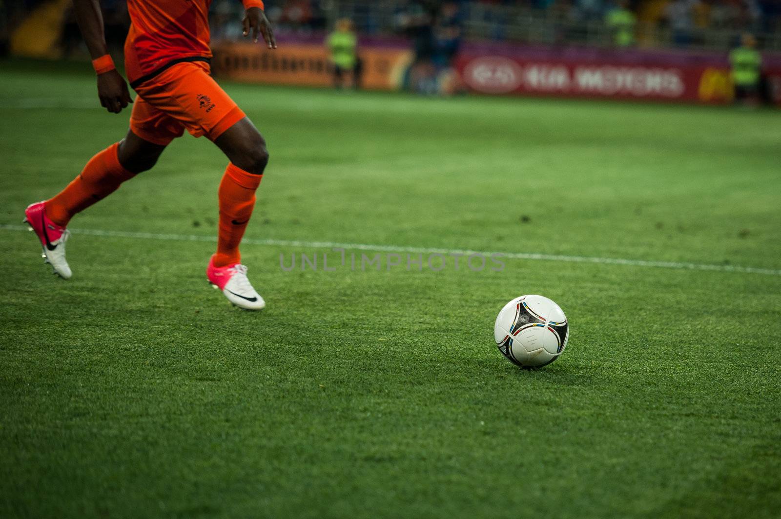 KHARKIV, UKRAINE - JUNE 08: Netherlands vs Denmark in action during football match in European soccer league (0:1), June 08, 2012 in Kharkov, Ukraine