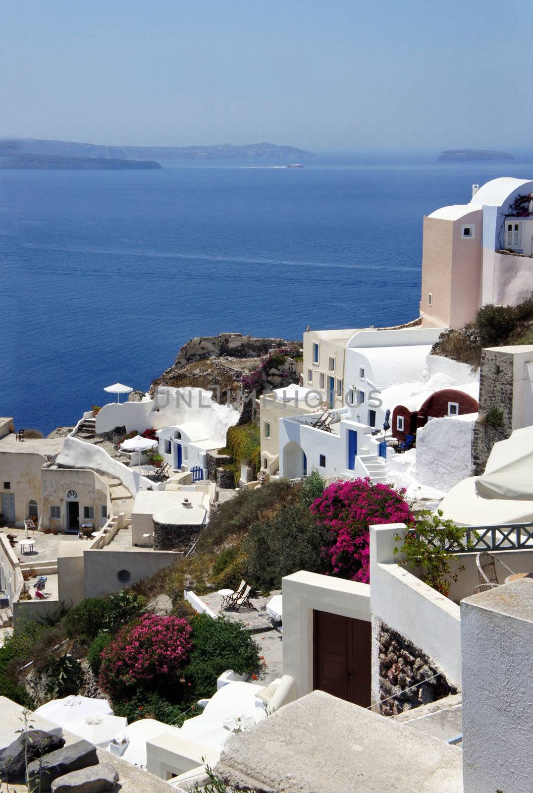 Santorini small white houses and streets            