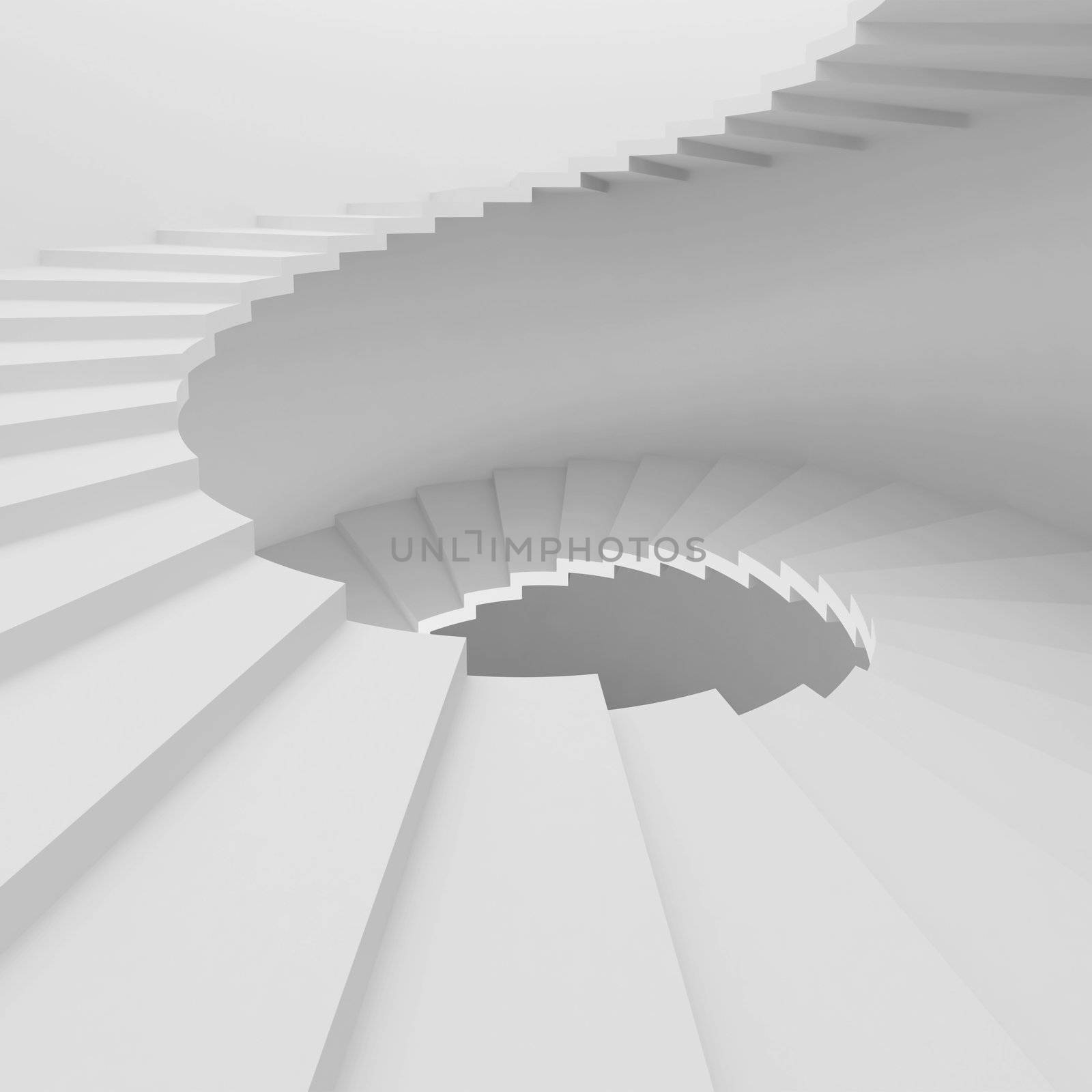 3d Illustration of White Spiral Staircase Background