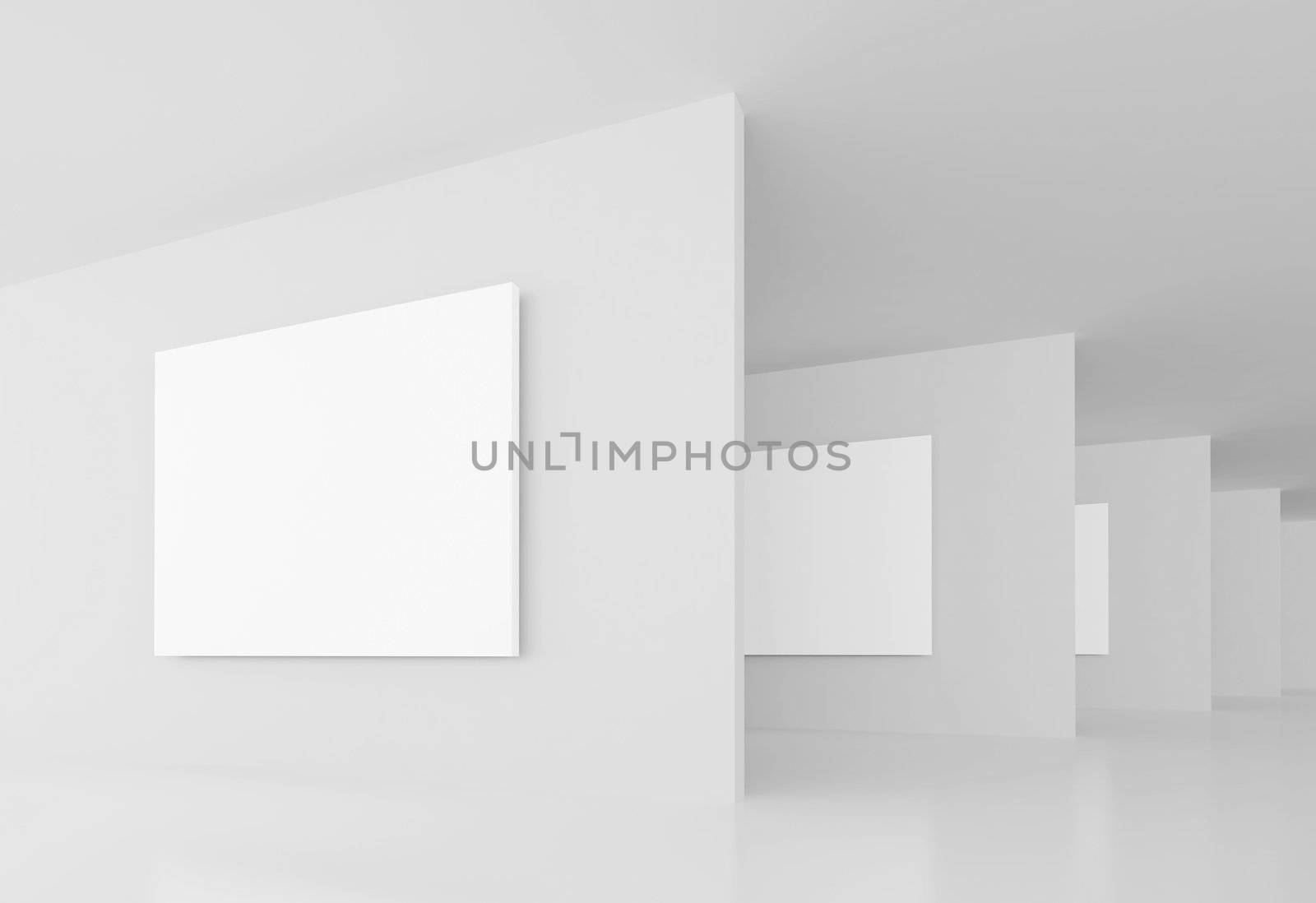 3d Illustration of White Gallery Interior Background