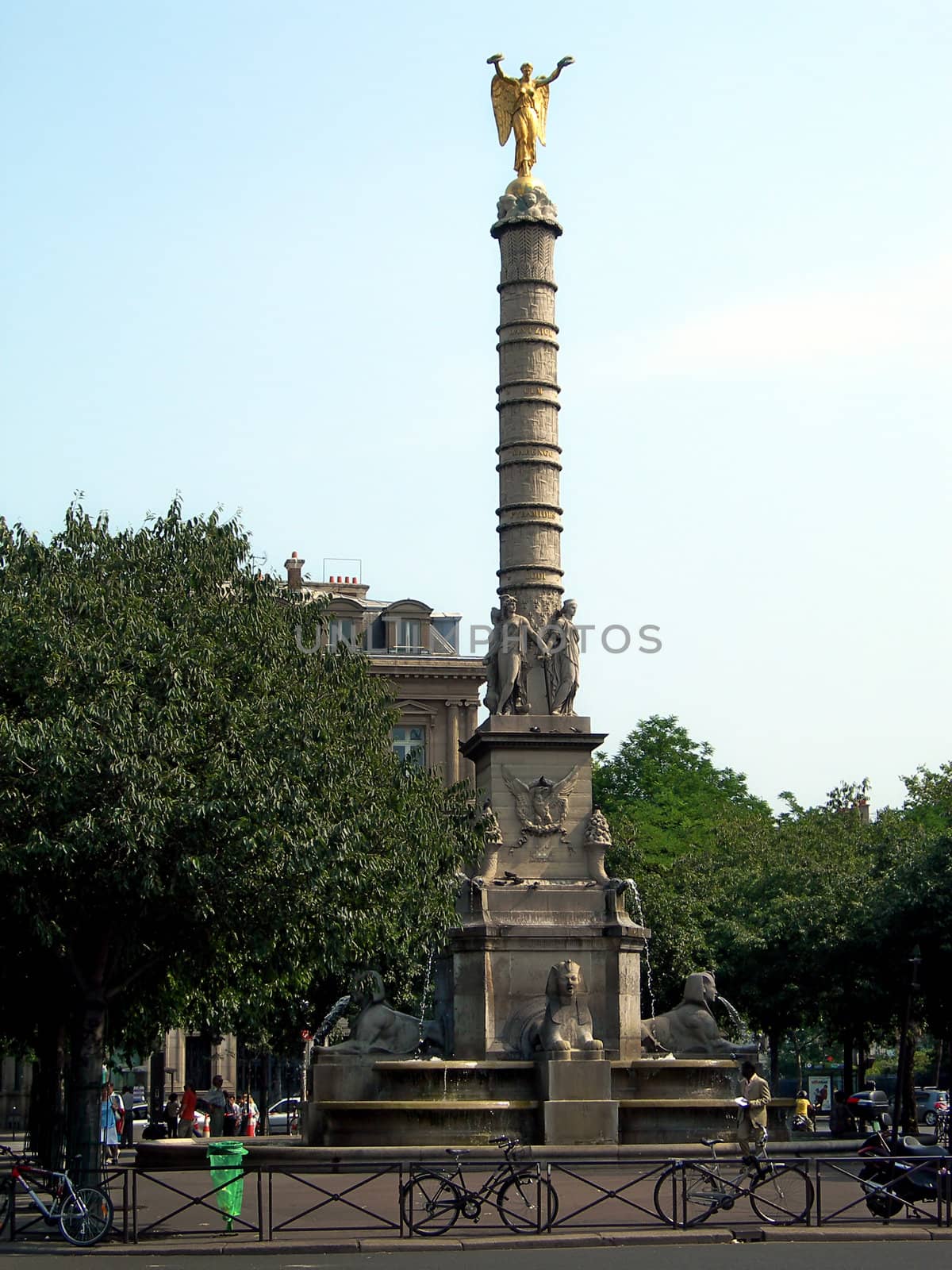 Famous column with a golden angel at the Bastille square in Paris           
