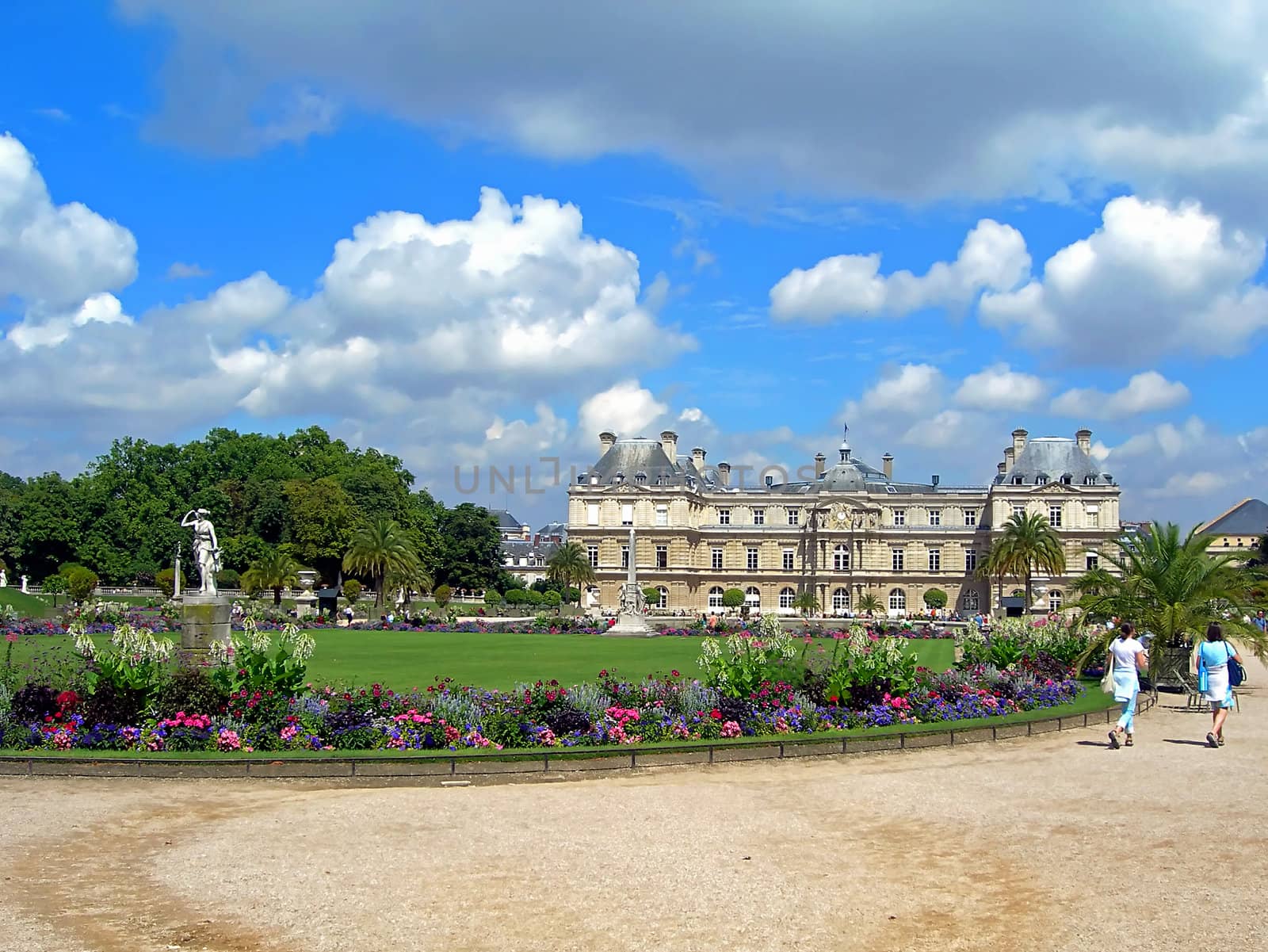   Beautiful gardens and the luxembourg palace in the centre of Paris in France
