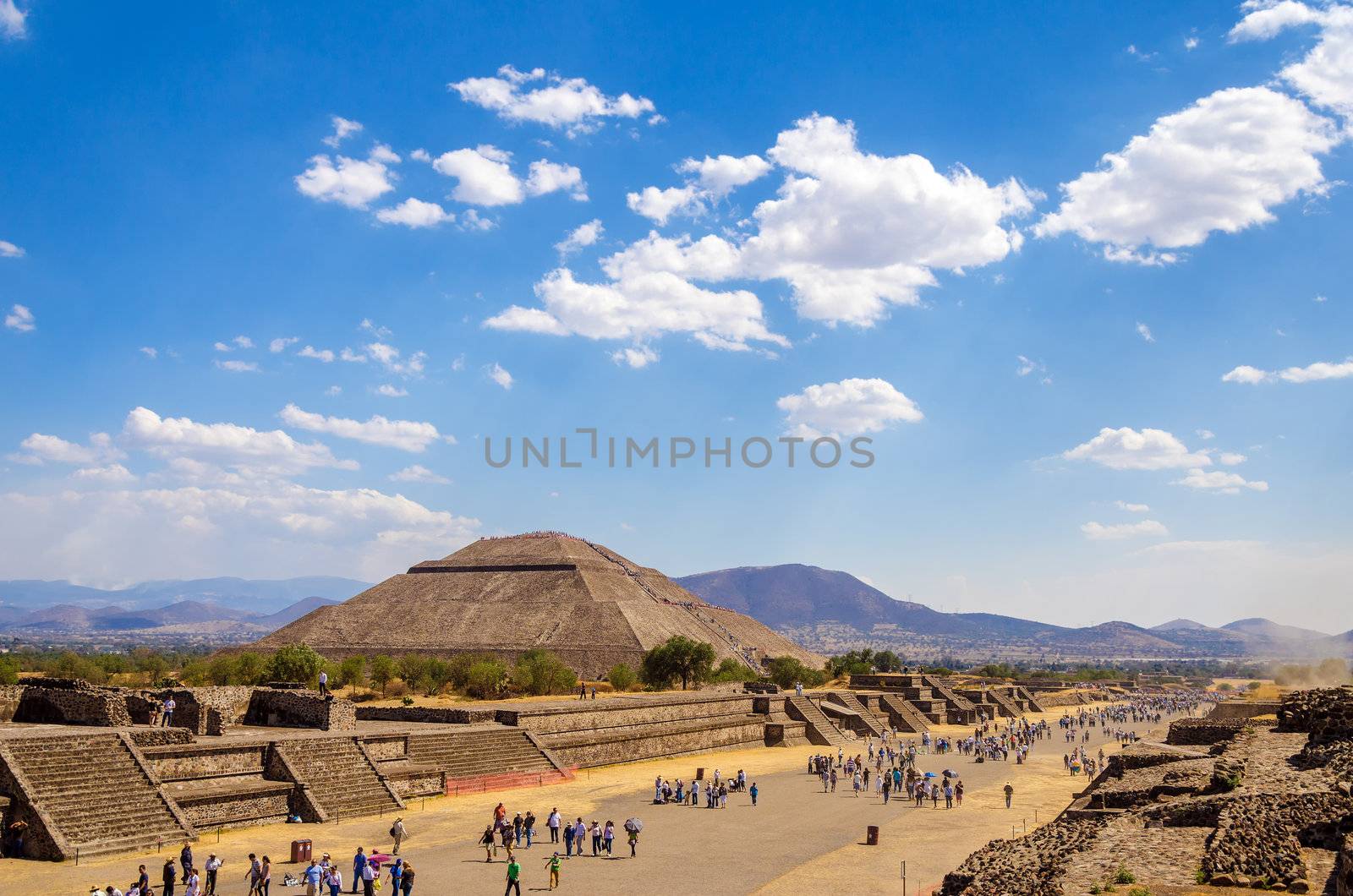 View of the Pyramid of the Sun and the Avenue of the Dead in Teotihuacan, Mexico