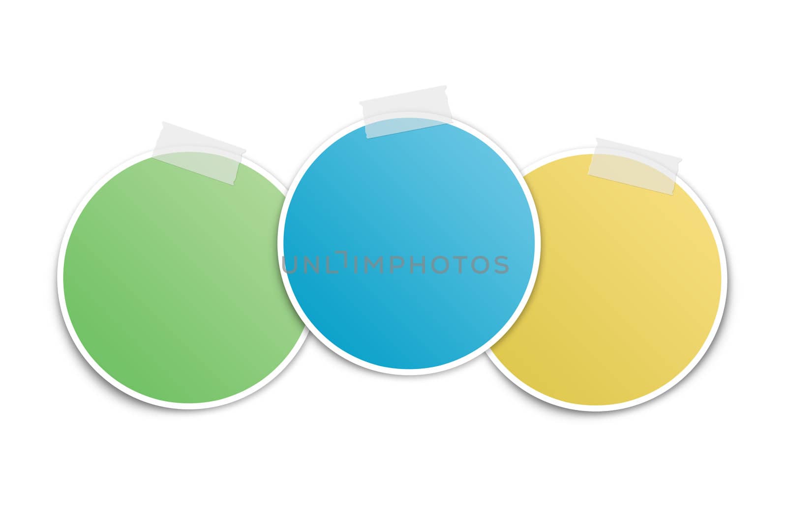 Colorful circular shiny sticky notes, isolated on white.