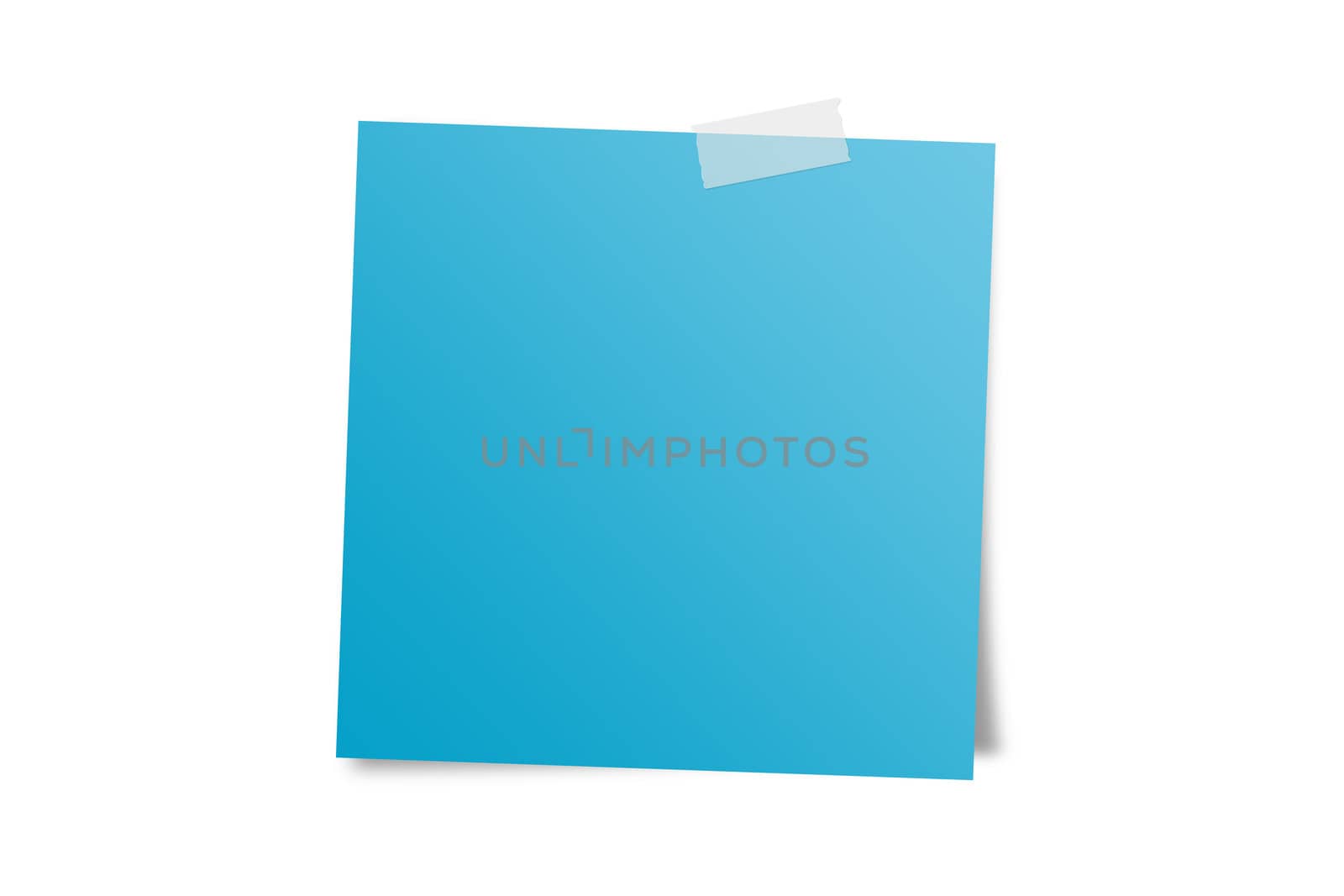Blank blue sticky note with shadow on white background.