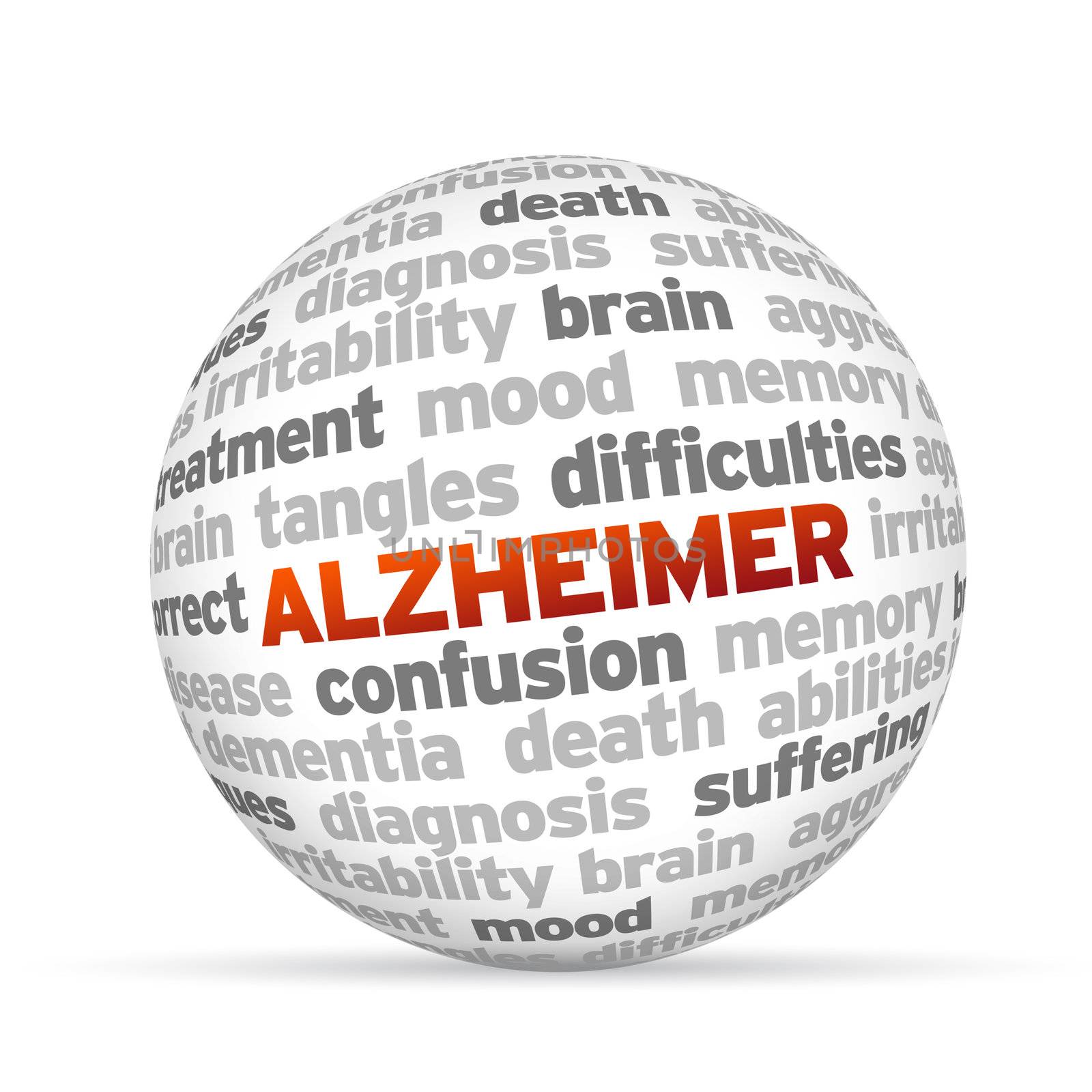 Alzheimer 3d Word Sphere on white background.