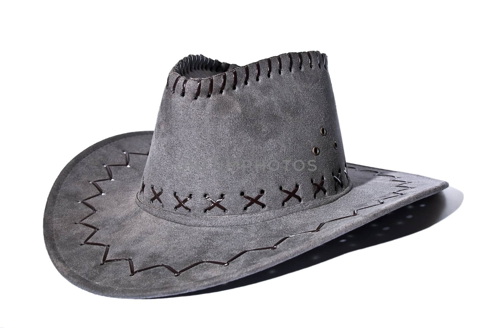 Gray cowboy hat on a white background.