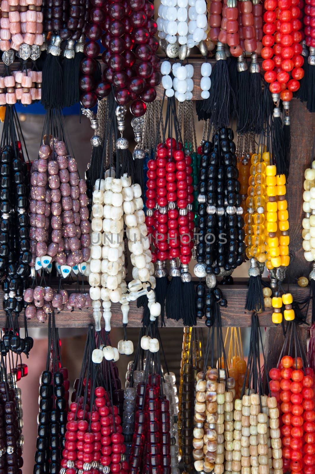 Colorful beaded bracelets at an outdoor market on Crete Island in Greece
