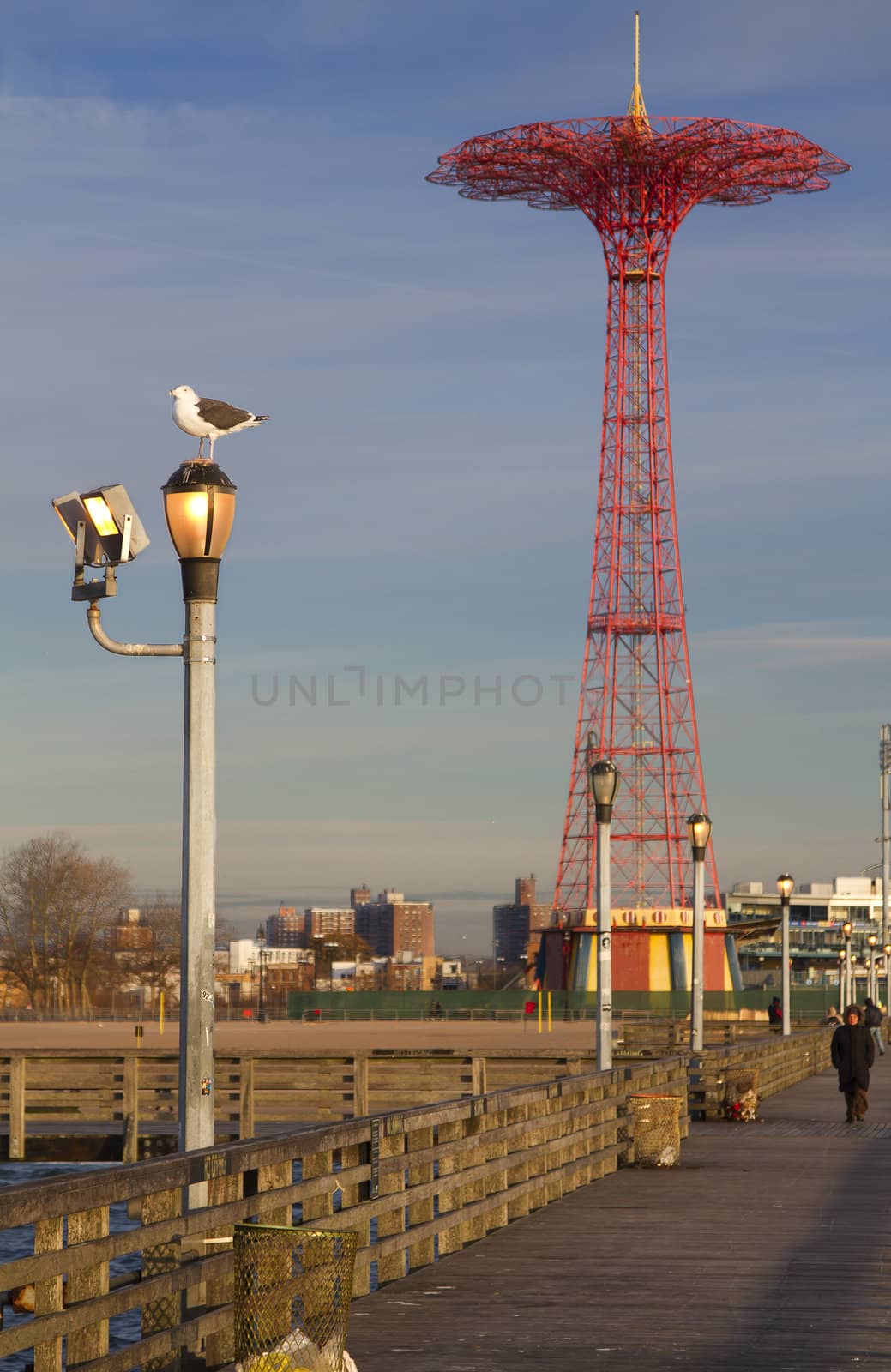 View of the coney island spire from the board walk
