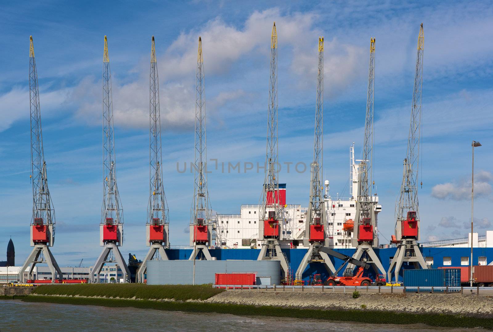 Cranes in the Rotterdam Europort harbor, Netherlands