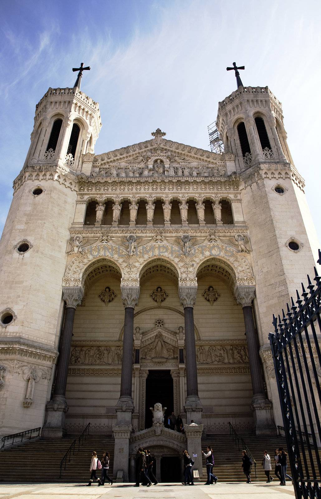 Tourists visiting the Notre Dame de Fourviere in Lyon, France