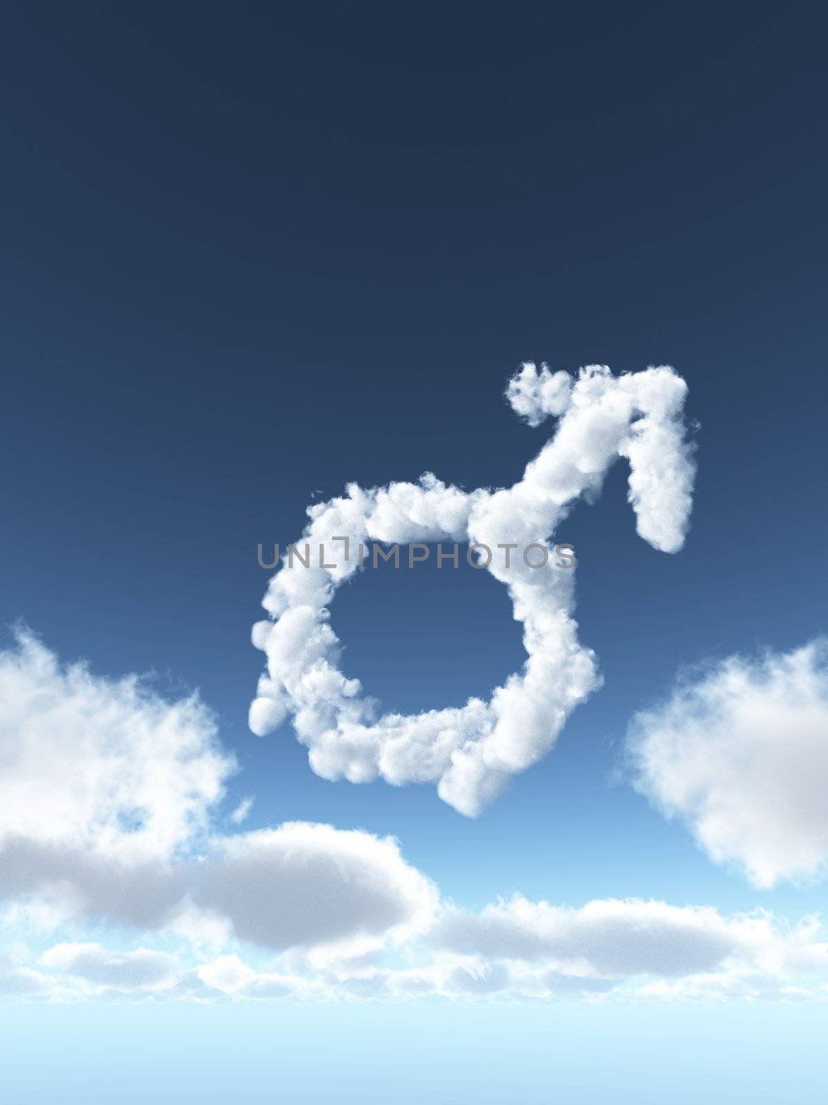 clouds make the shape of male symbol - 3d illustration
