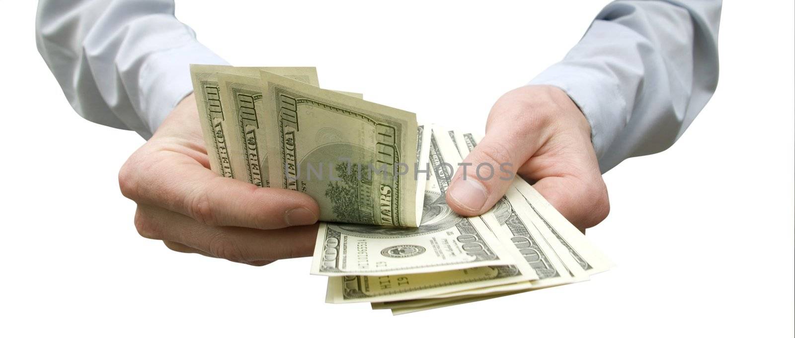 Money in hand  isolated on white background