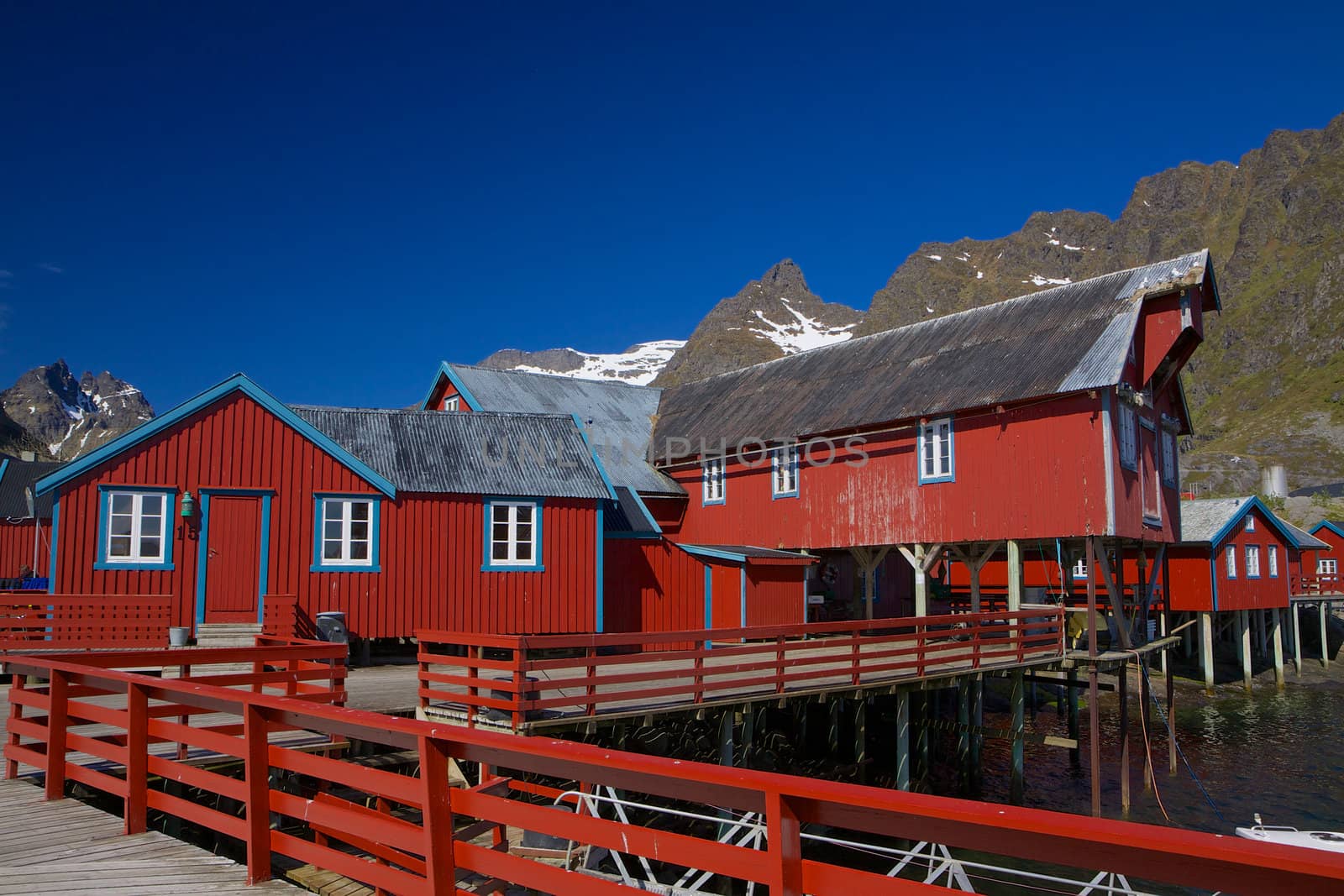 Typical red fishing port on Lofoten islands in Norway