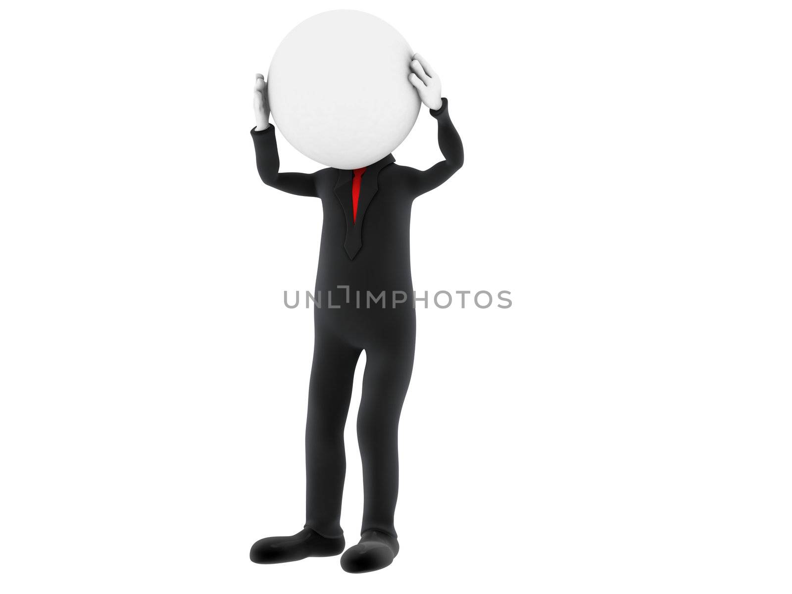 3d small person holding his head with his hands. 3d image. Isolated white background.