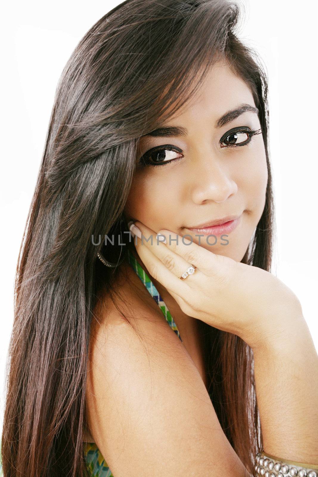 Sensual young woman with beautiful long brown hairs, posing isol by dacasdo
