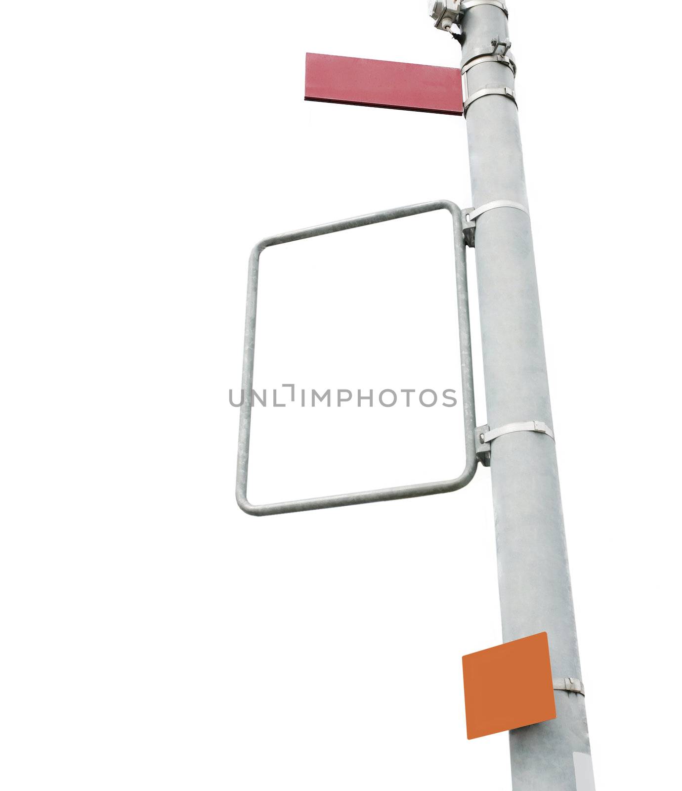 Blank signs in the main center of the town isolated over a white background.