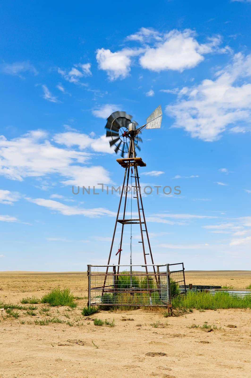 Windmill water pump to supply livestock with drinking water.