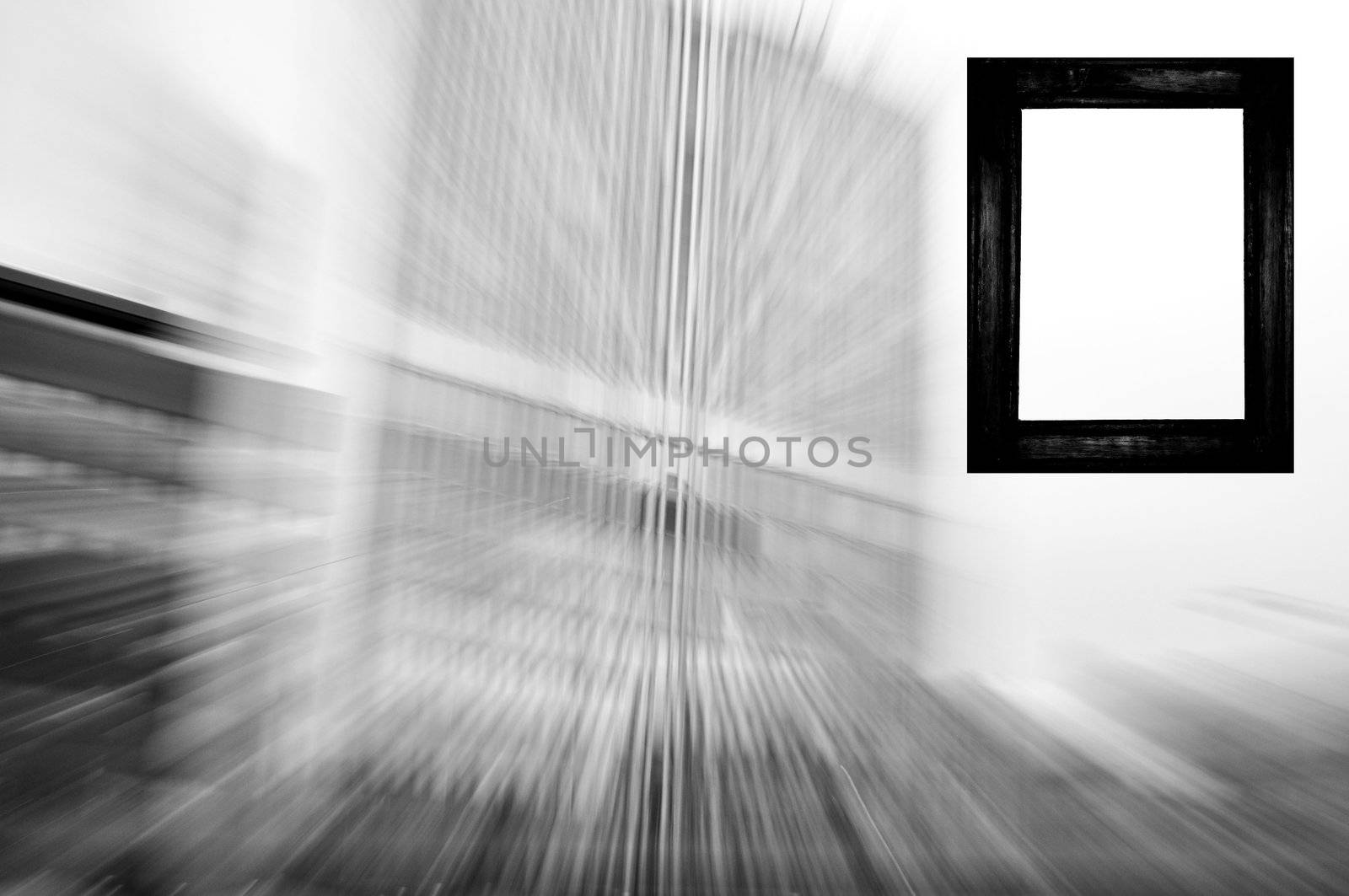 Black frame on blurred urban motion.