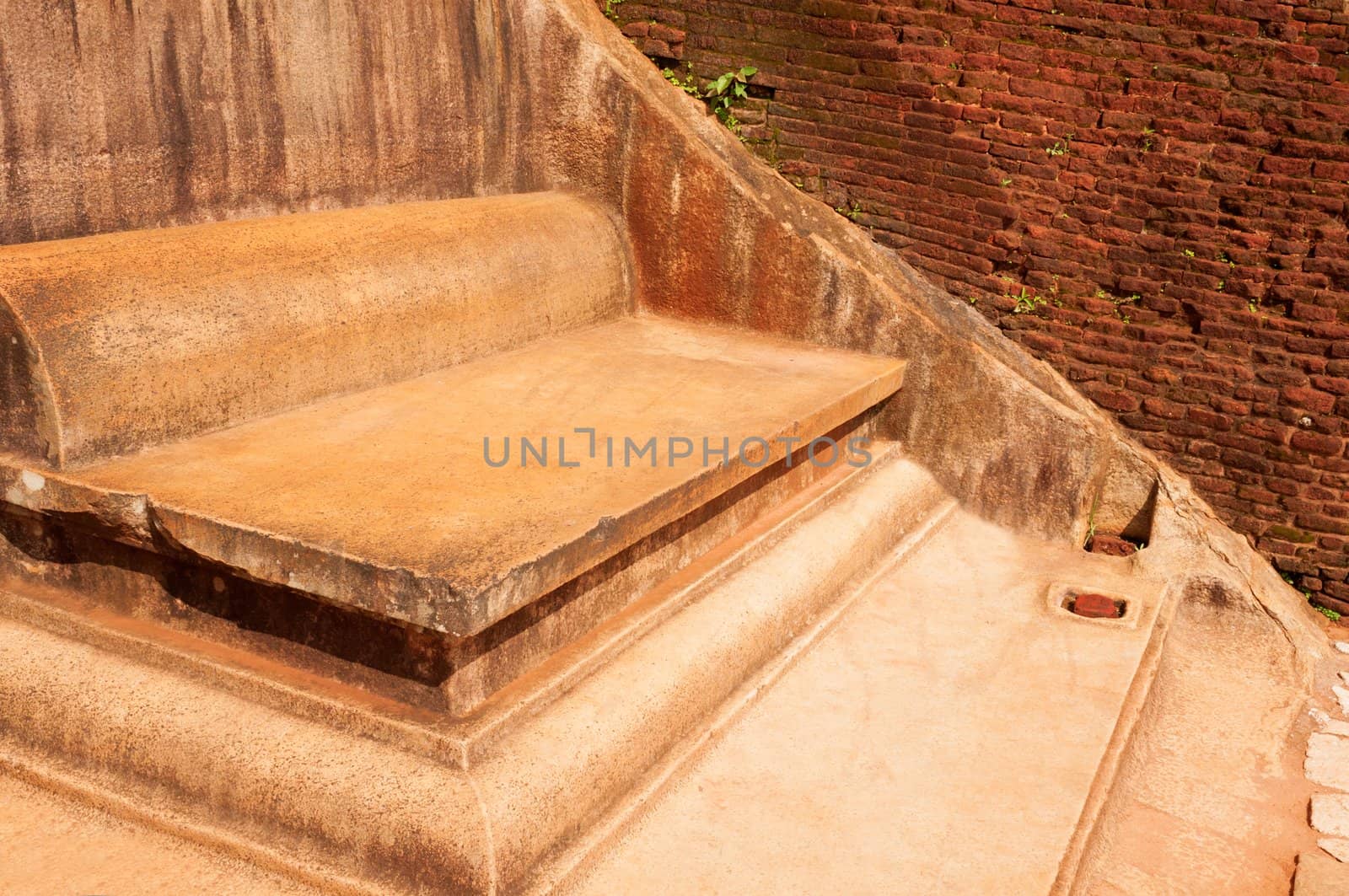 Royal throne on the top of ancient rock fortress in Sigiriya, Cultural Triangle, Sri Lanka