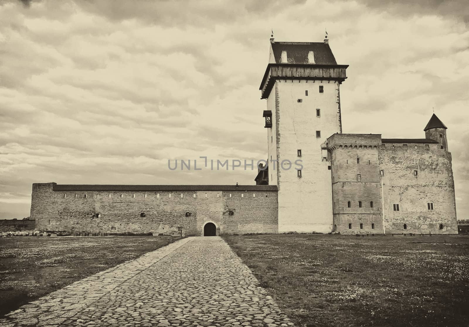 Beautiful medieval castle view. Black and white by dmitrimaruta