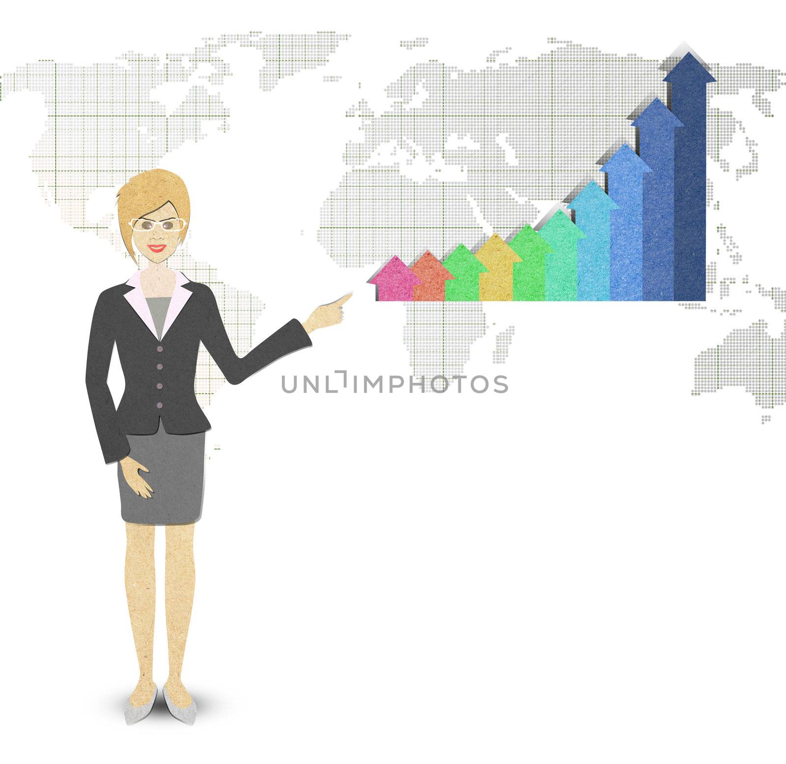 Business Woman papercraft  of a graph showing