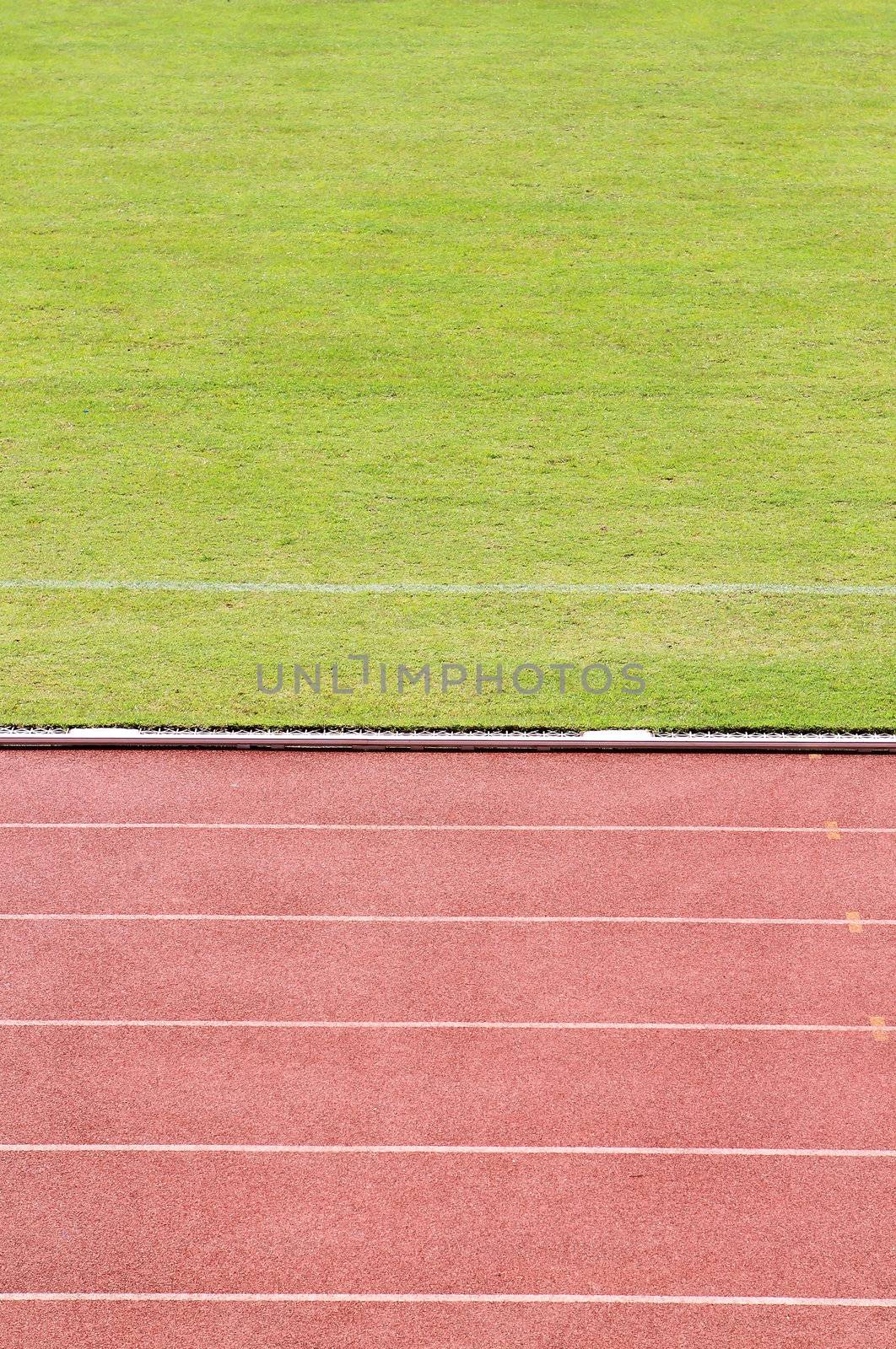 Running track with grass field by rufous