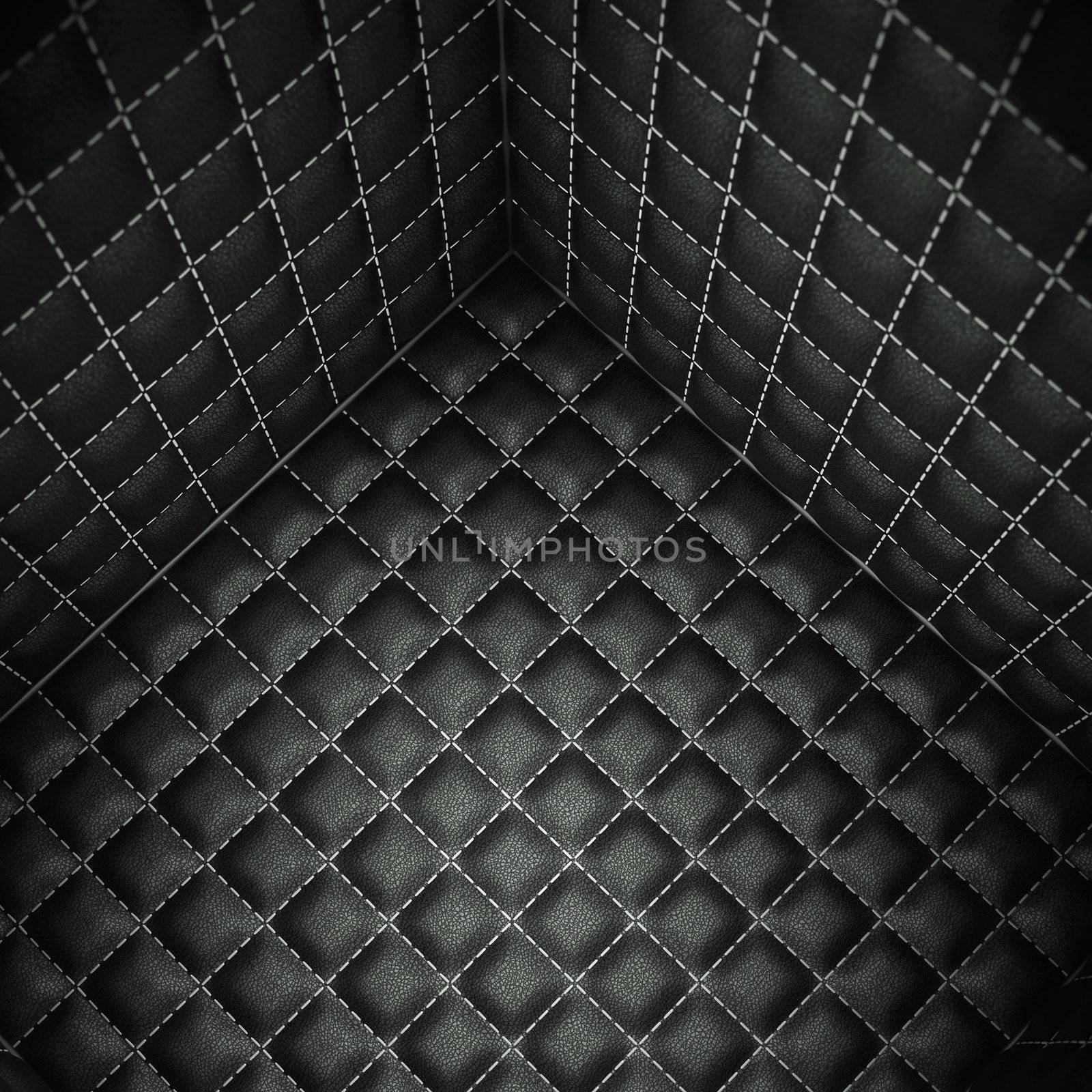 Soft room concept: Isolation and segregation. Black stitched leather pattern