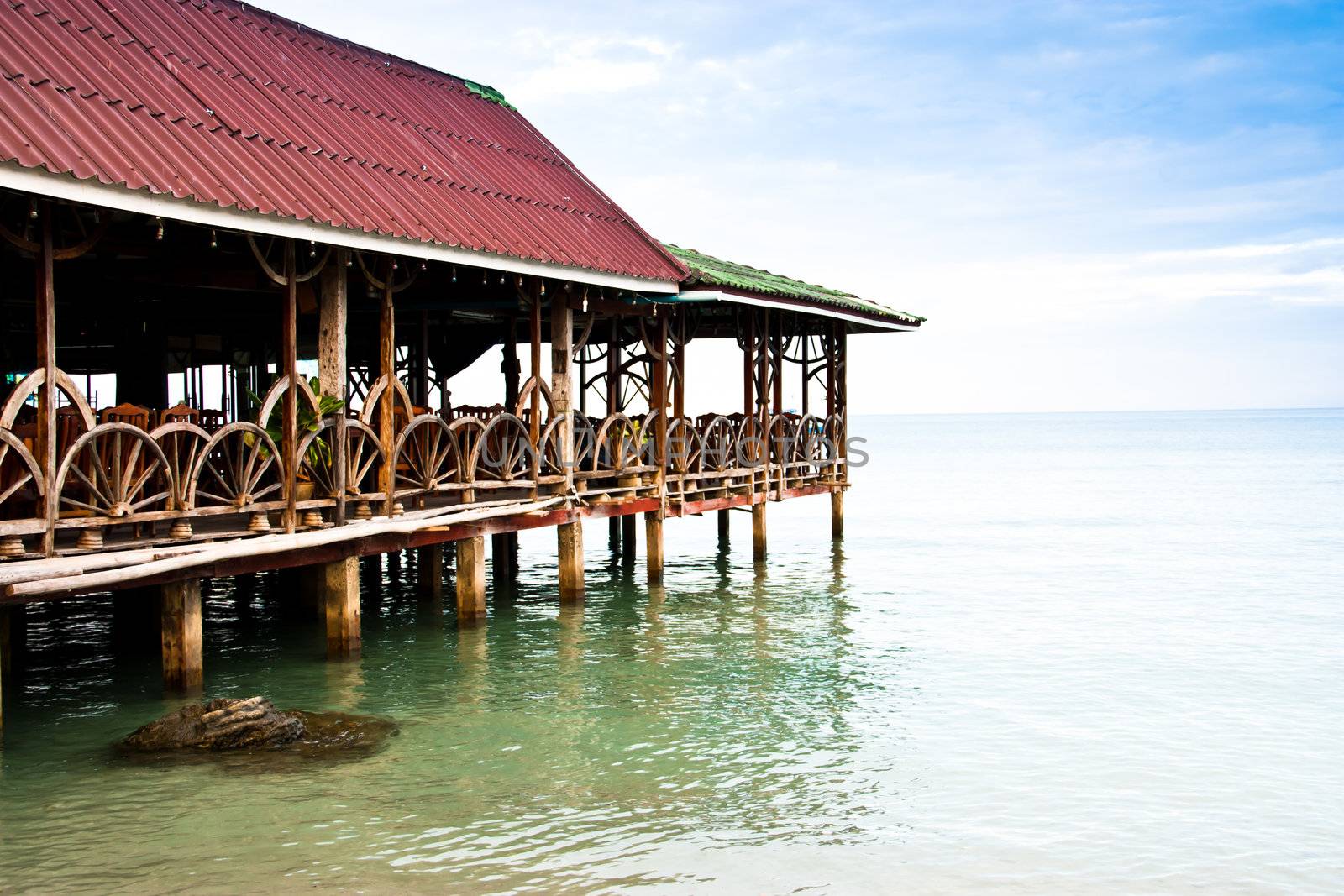 Restaurant jutting out into the sea. Located on Koh Chang in Thailand